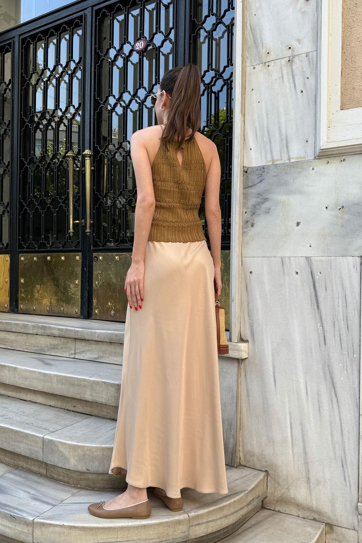 QİMYA BUTİK-Fustă Maxi damă Satin MAGARDE - Talie elastică 5