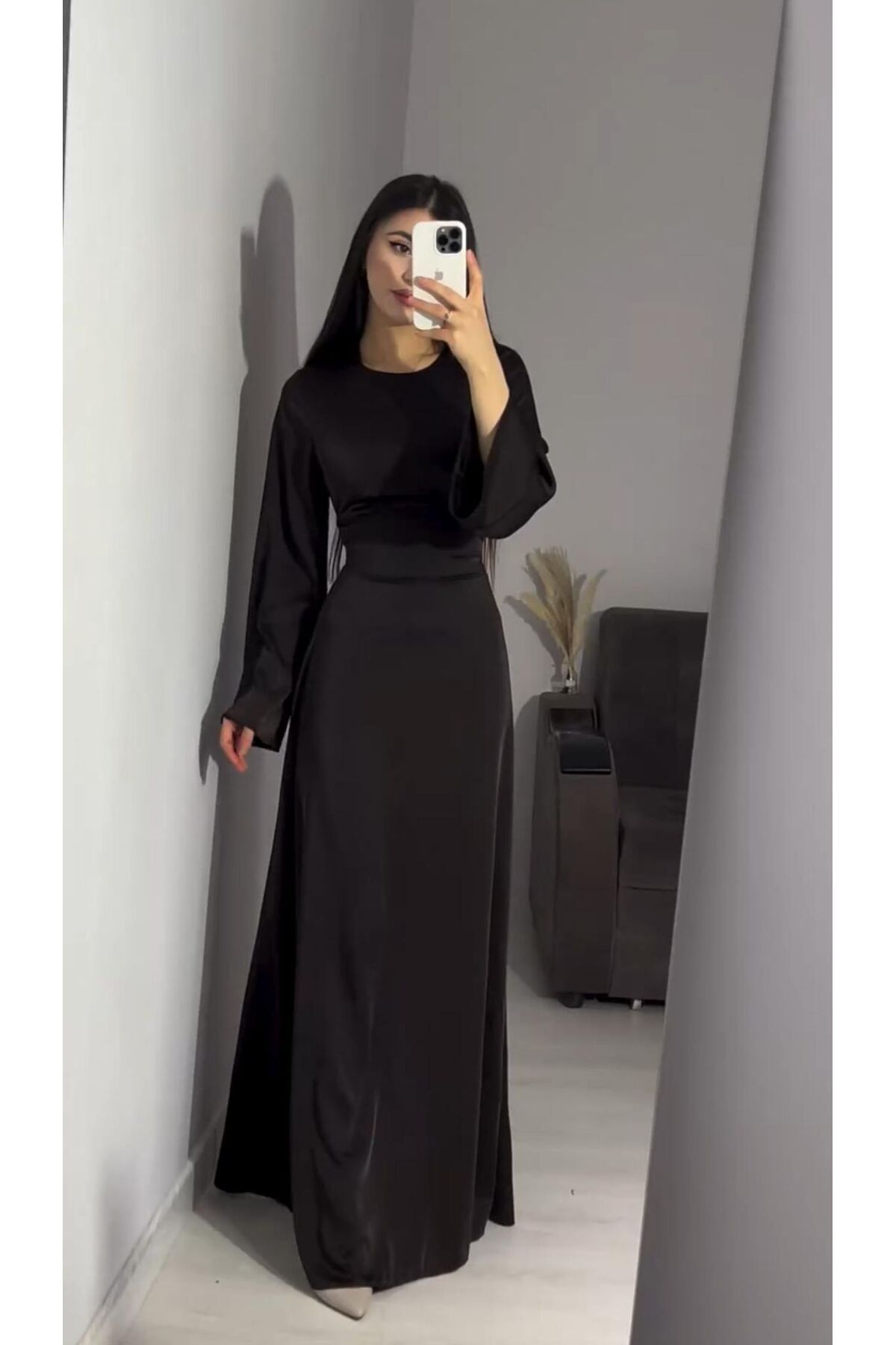 noyacollection Arkadan İpli Tesettür Saten Abiye