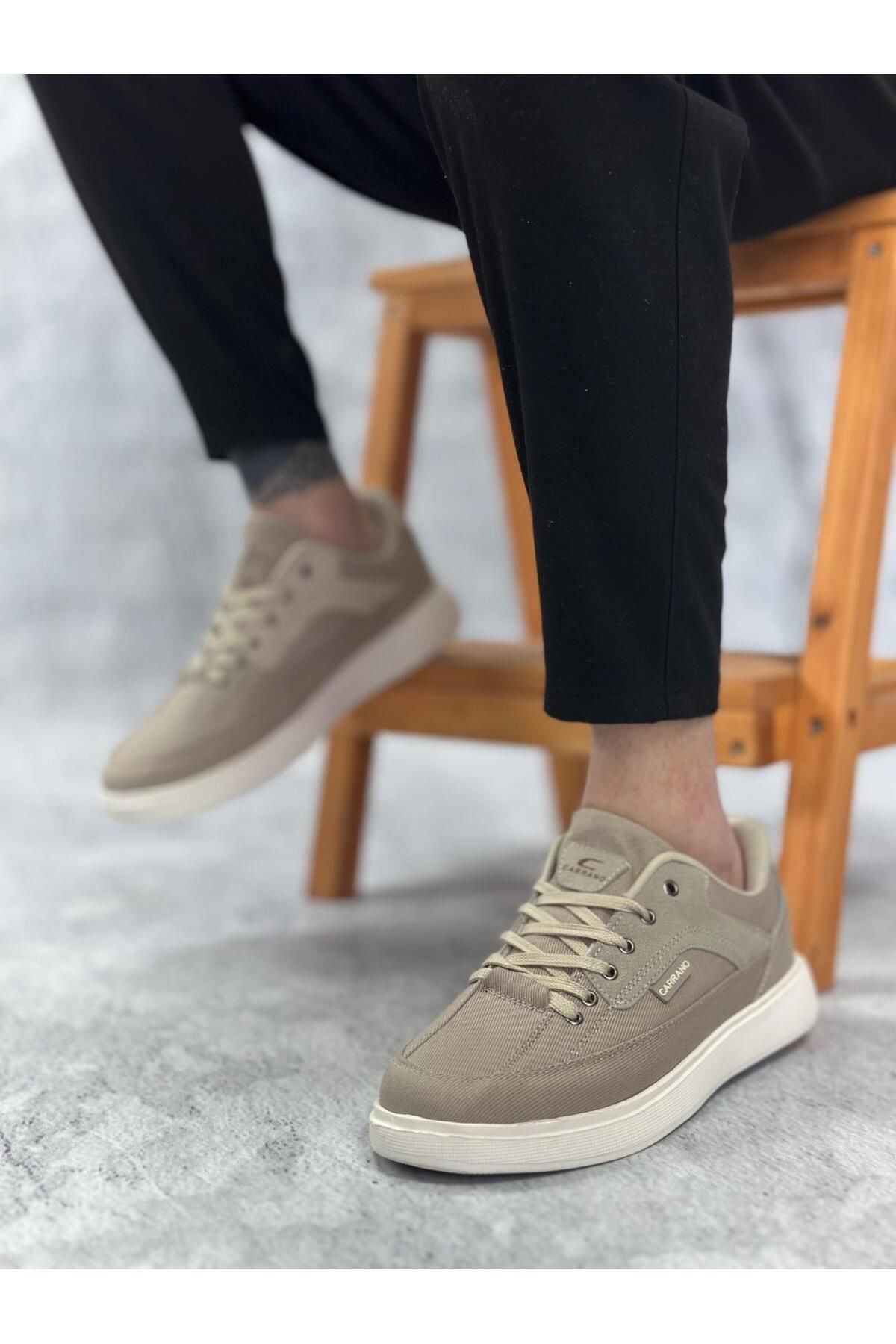 Byshoes BA0236 BOA Rahat Düz Taban Keten Bağcıklı Bej Günlük Erkek Ayakkabı