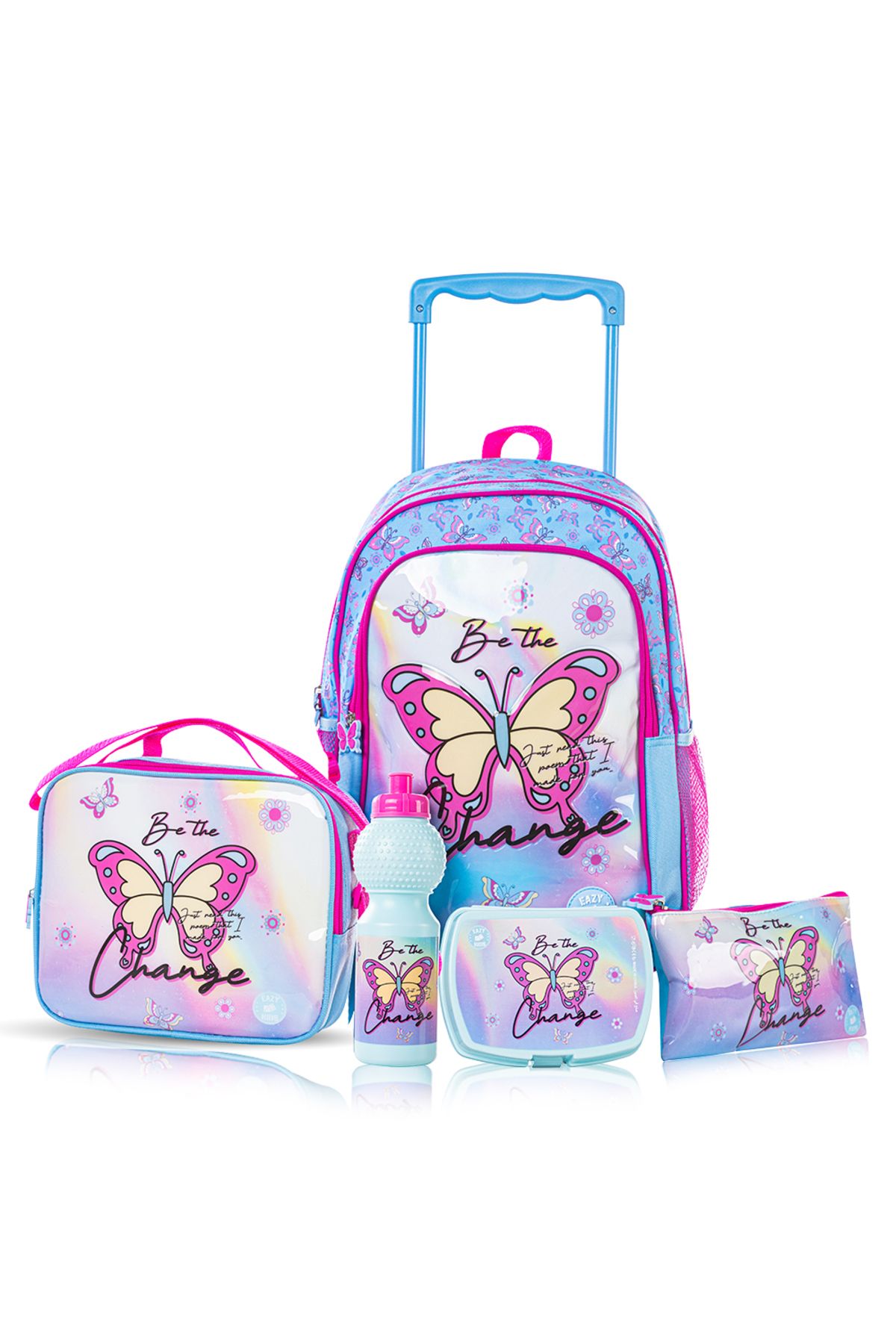 Eazy Kids Set of 5 Trolley 16" School Bag Combo - Butterfly