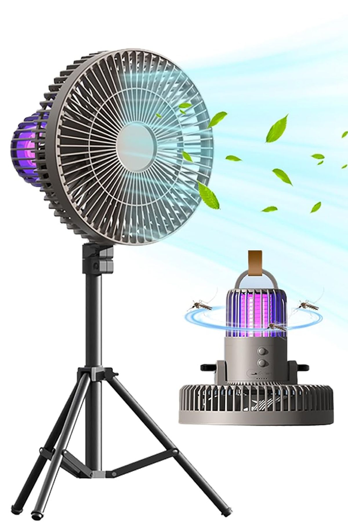The Wlue Şarjlı Vantilatör / Sinek Kovucu LED Işıklı Kamp Fanı/Tripod ve Askılı/Powerbank Özellikli 8000 mAh