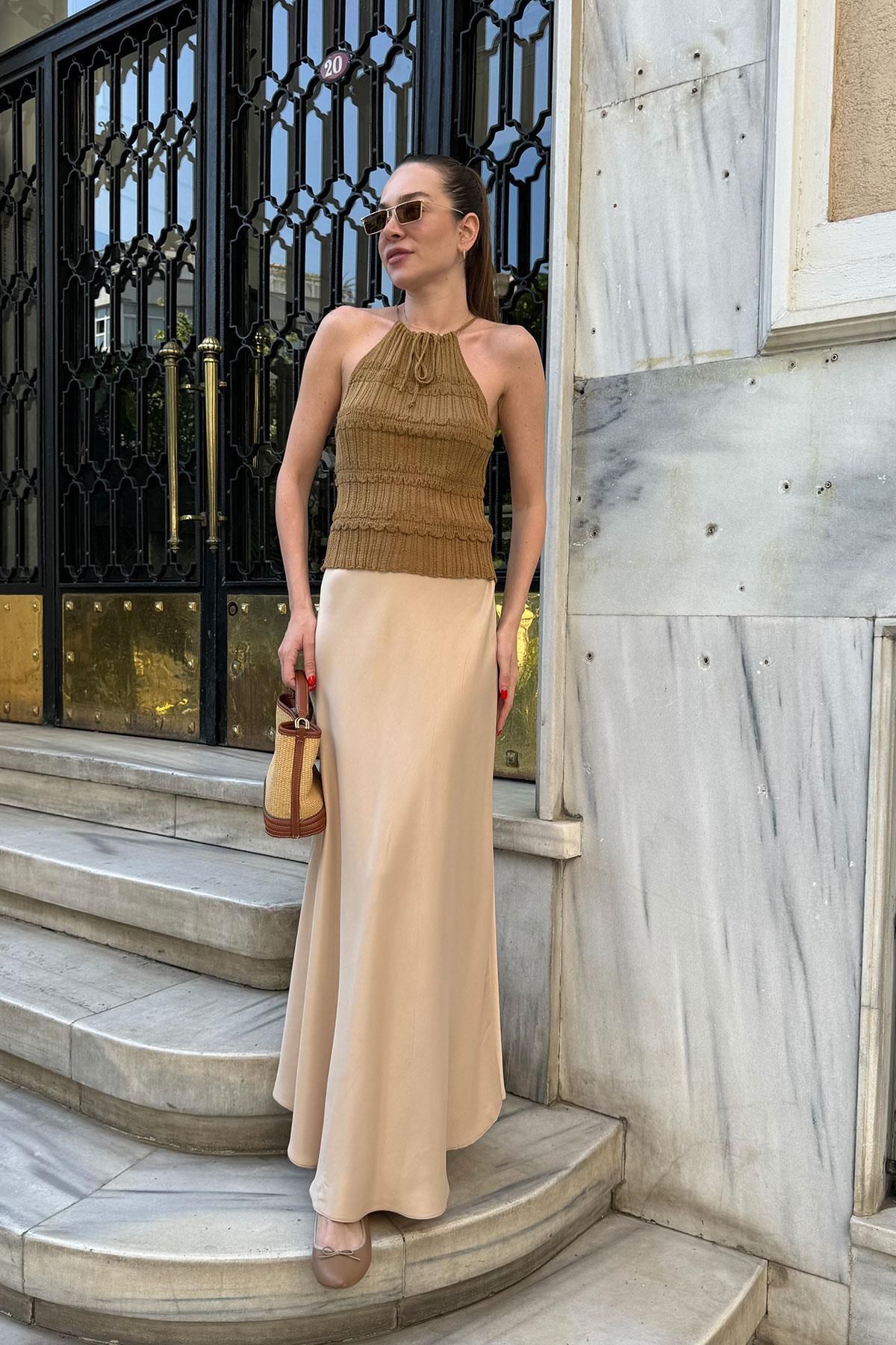 QİMYA BUTİK-Fustă Maxi damă Satin MAGARDE - Talie elastică 4