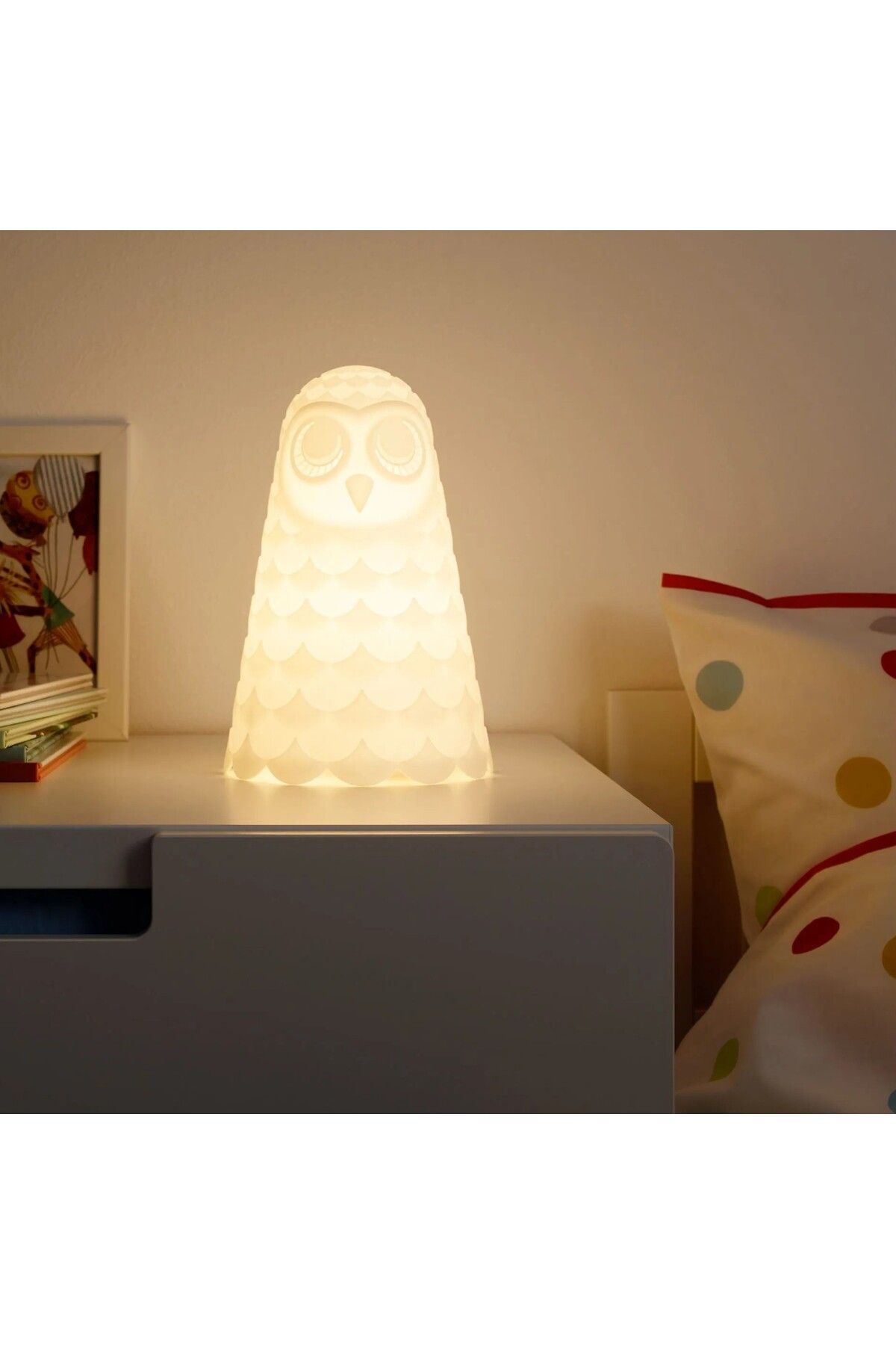 IKEA Kaliteli Gece Lambası Yükseklik 23 Cm İkea Dekoratif Led Baykuş Lamba Beyaz Ayaklı Masa Lambası