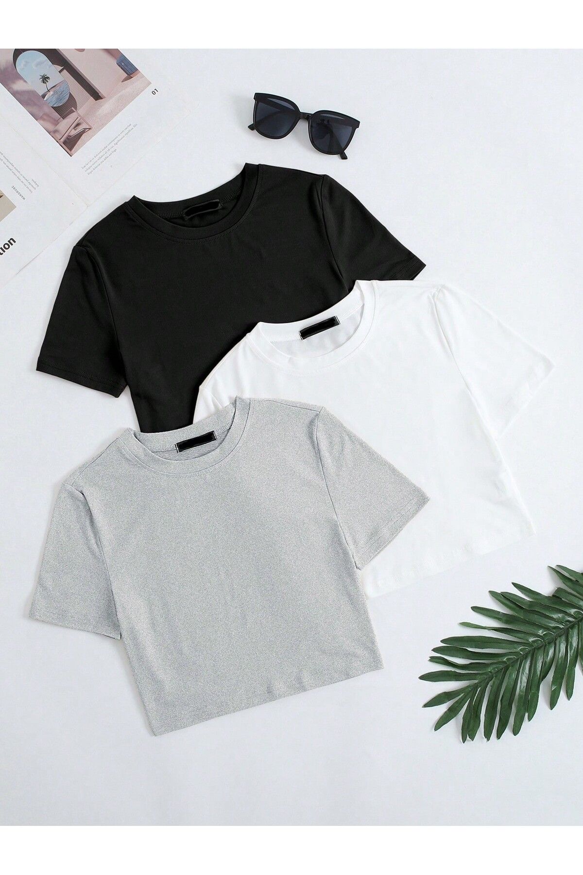 MOY TEKSTİL 3'LÜ Crop Tişört