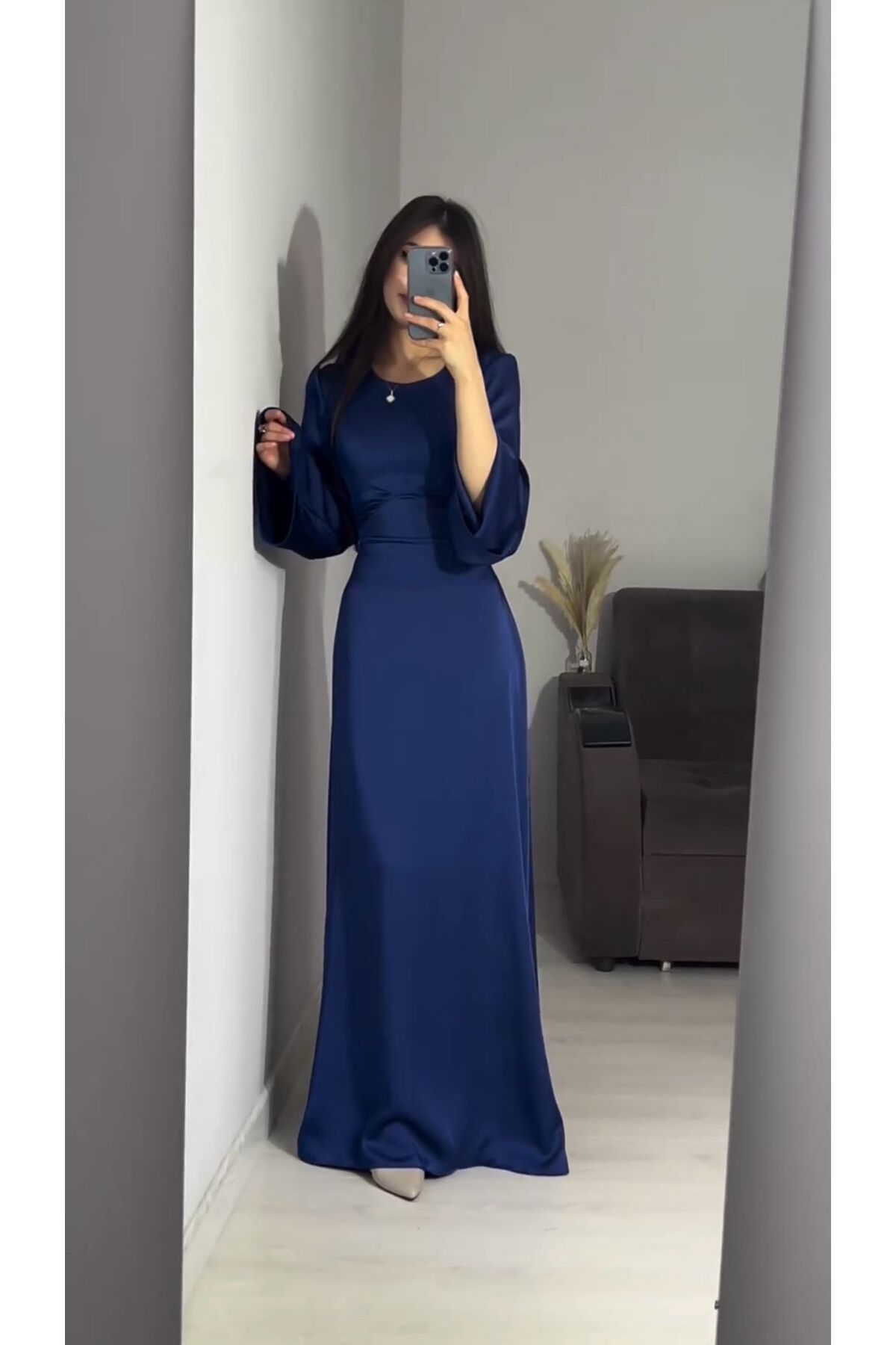 noyacollection Arkadan İpli Tesettür Saten Abiye