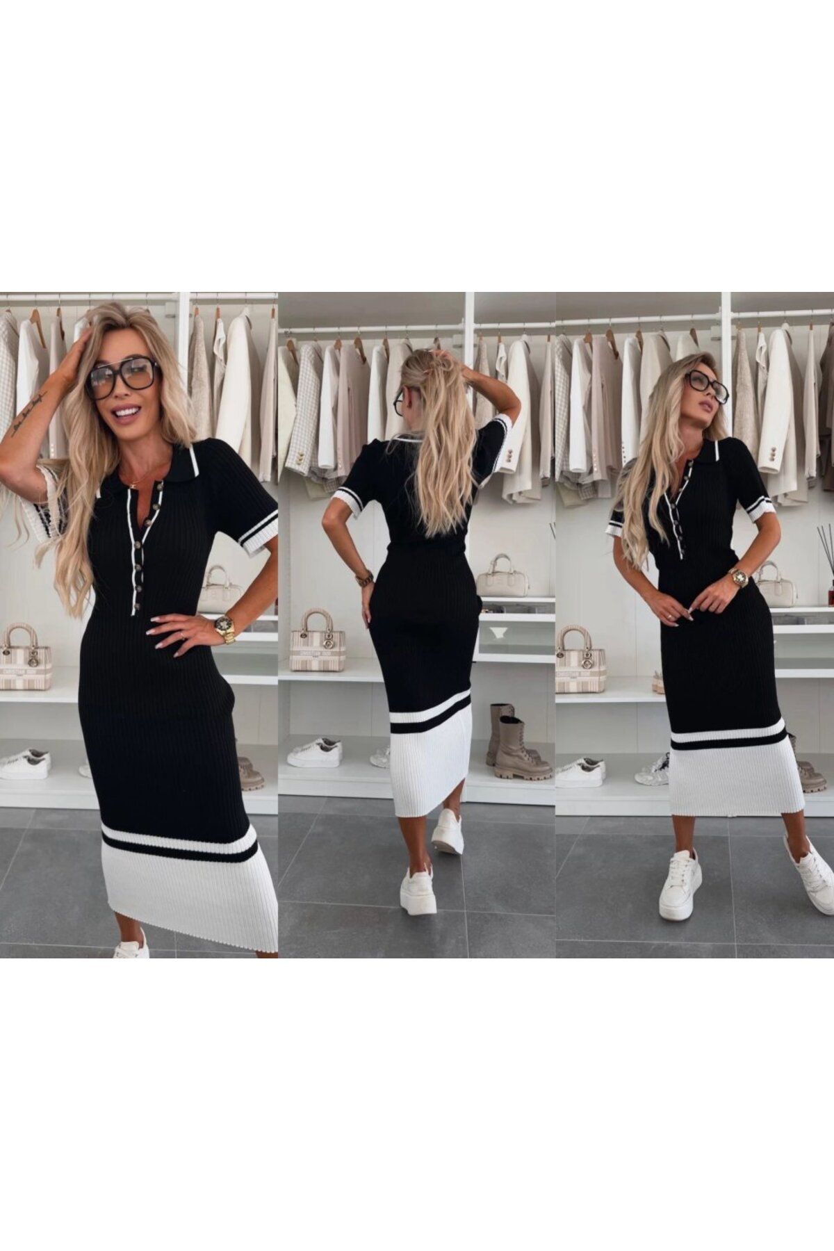 civetta Kadın Triko Polo Yaka Midi Boy Elbise
