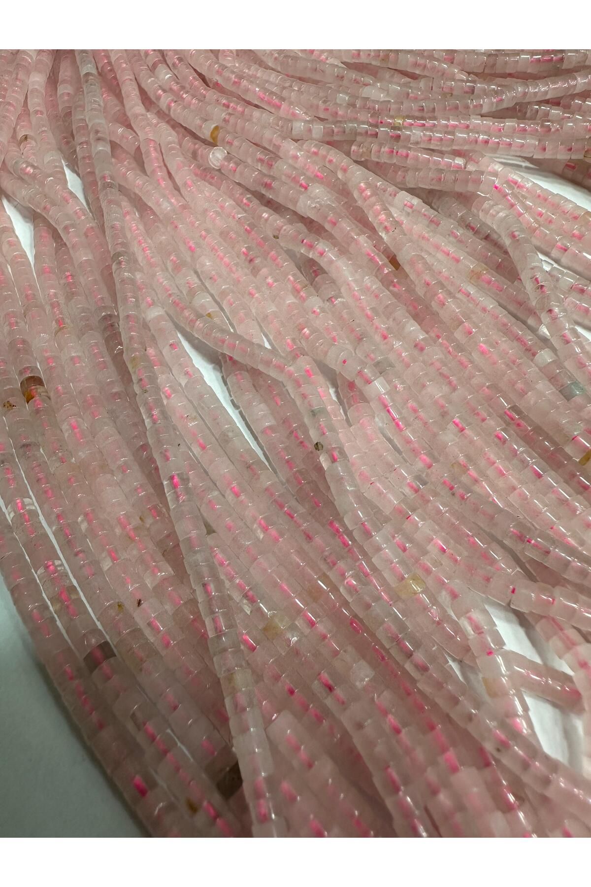 LİVZA BİJUTERİ SilindirPembe Kuvars Doğal Taş Boncuk Bir Dizi