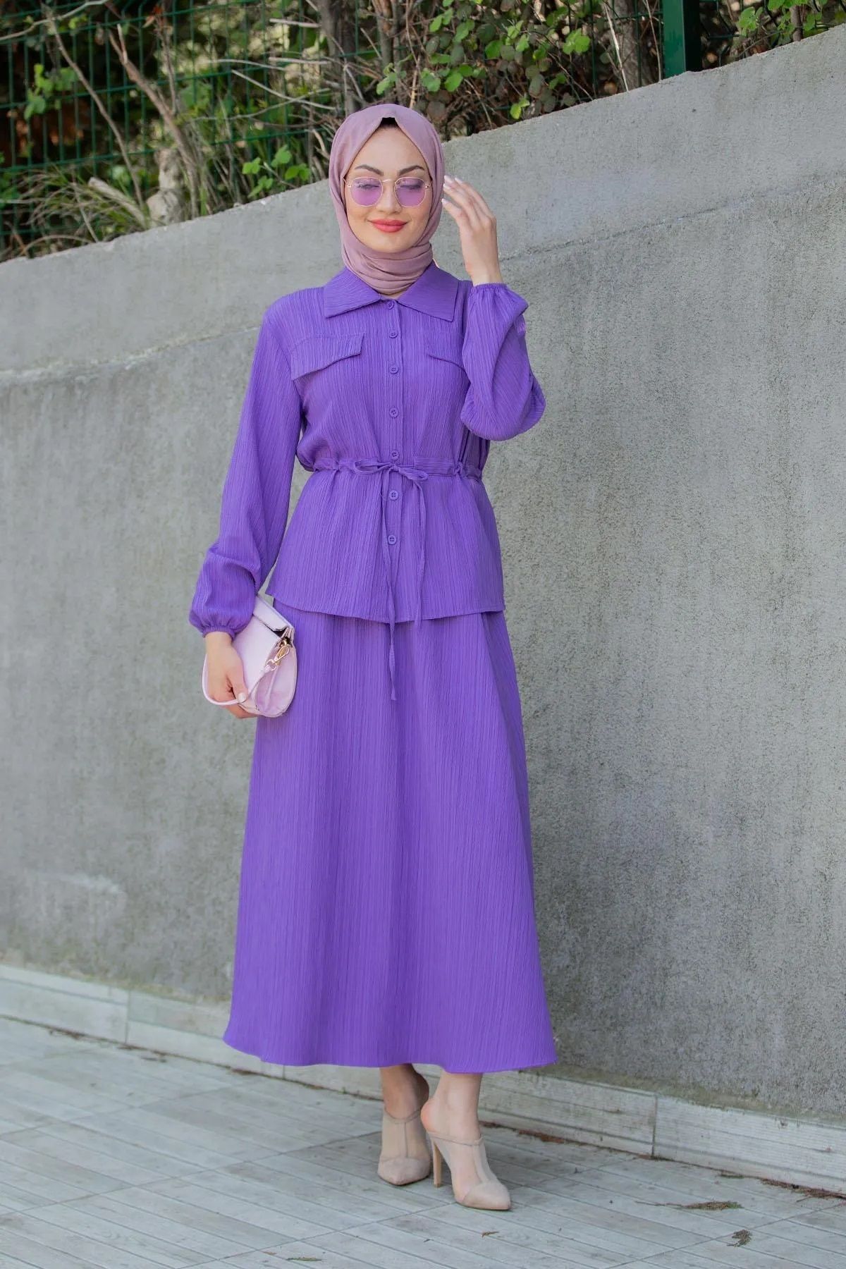 Trendy Butik Kadın Bahar Bluz Etek Takım-Lila