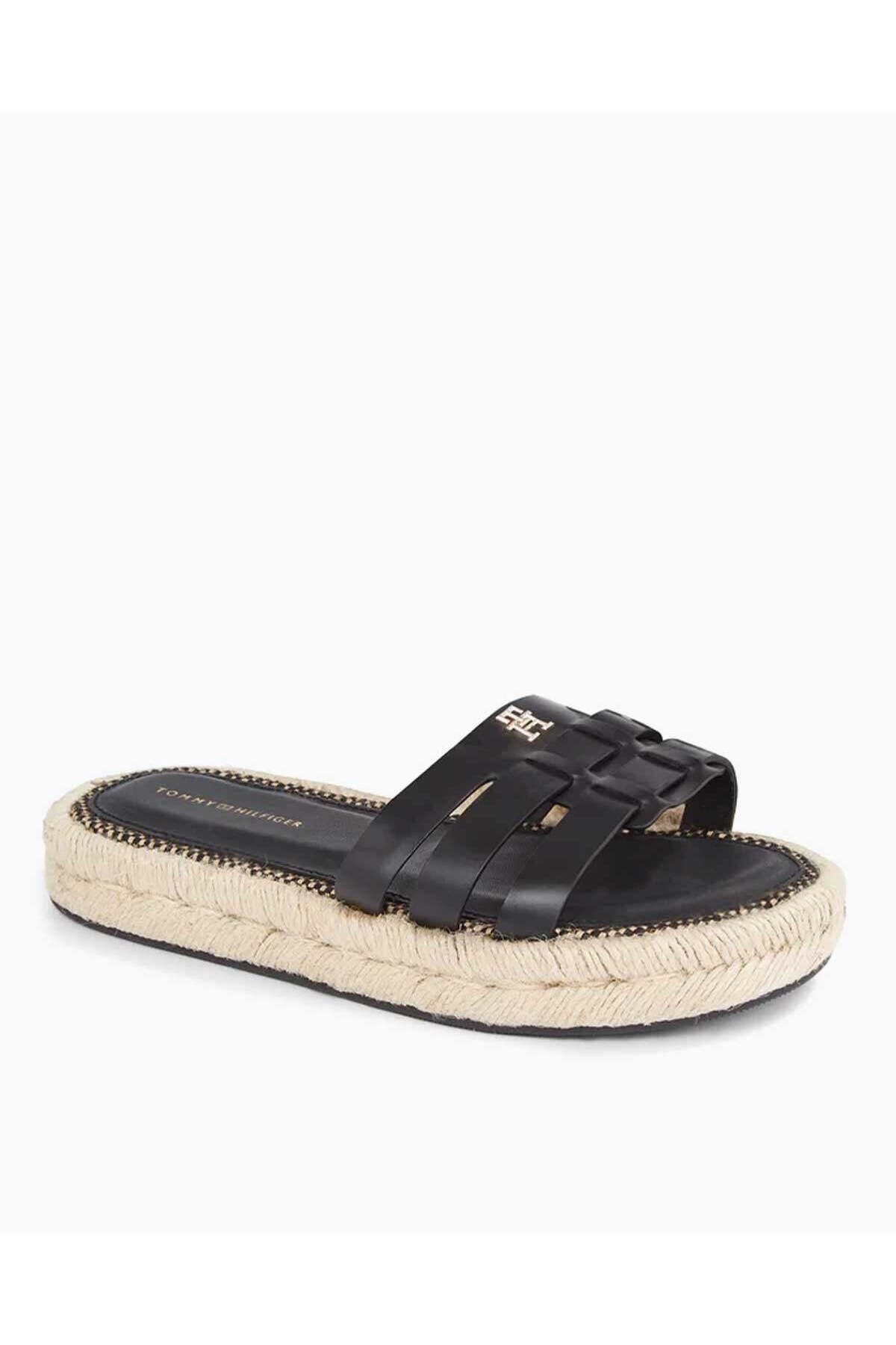 دمپایی سیاه زنانه FW0FW07745BDS اورجینال Tommy Hilfiger