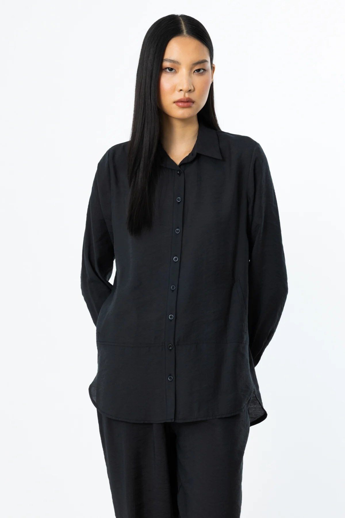 ON Oversize Düğmeli Gömlek Siyah 52330