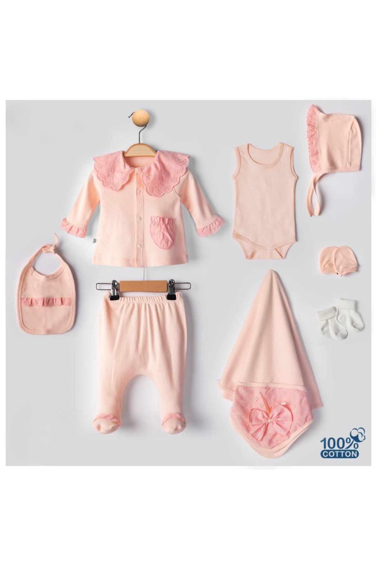 Evokids Pembe Fistolu 8li Kız Yenidoğan Çocuk Hastane Çıkışı Seti