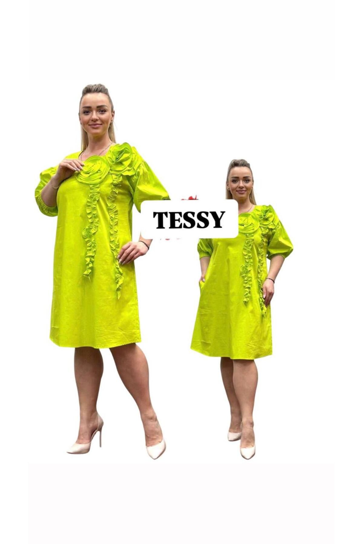 TESSY KADIN YAKASI GÜL DETAYLI ABİYE ELBİSE