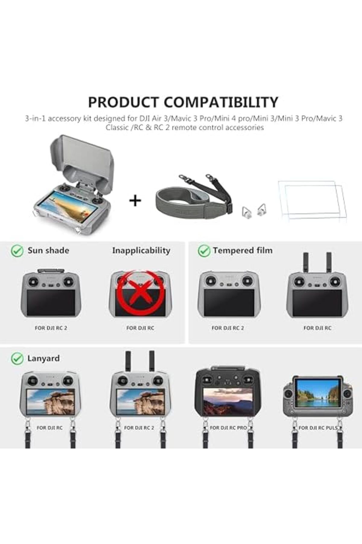 Startrc-3-in-1 RC 2 Protector de ecran pentru controler de dronă pentru DJI Mini 4 Pro, pentru DJI R 6