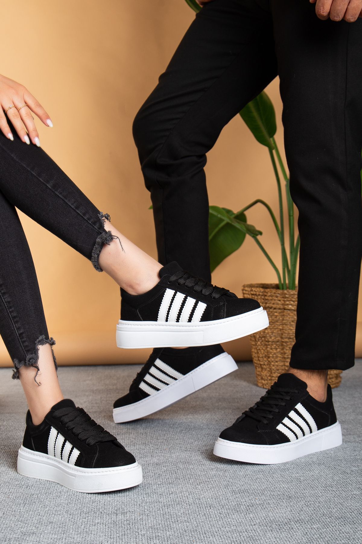 MY GROSS SHOES Unisex Siyah Beyaz Şerit Detaylı Ortopedik Günlük Hafif Garantili Sneaker Spor Ayakkabı