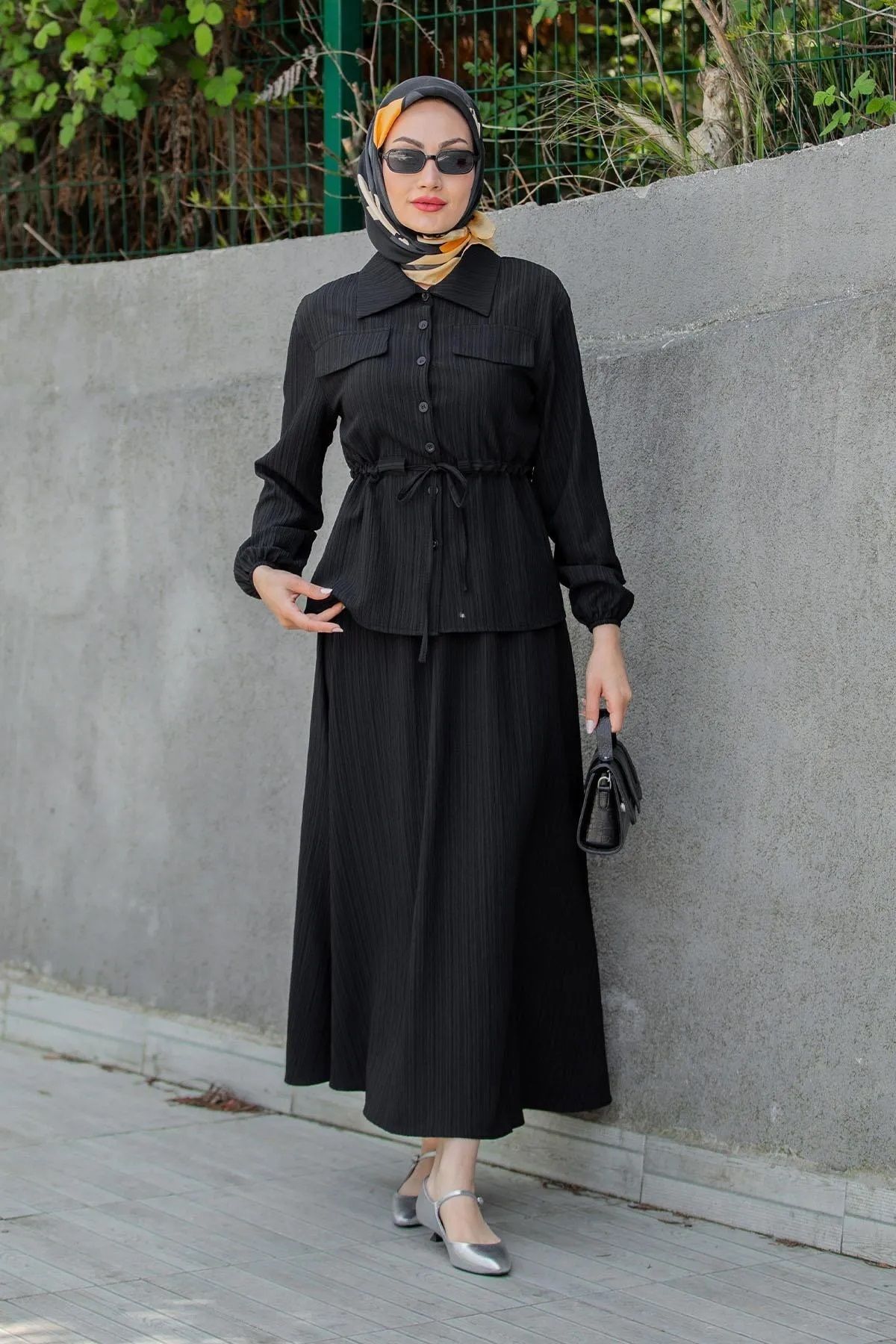 Trendy Butik Kadın Bahar Bluz Etek Takım-Siyah