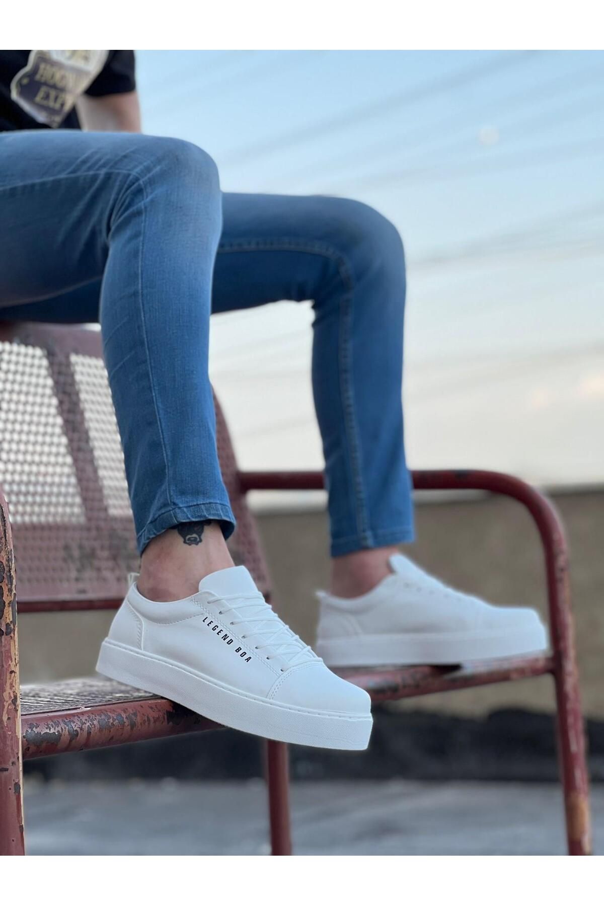 Byshoes BA0104 Bağcıklı Beyaz Cilt Deri Spor Klasik Erkek Ayakkabı