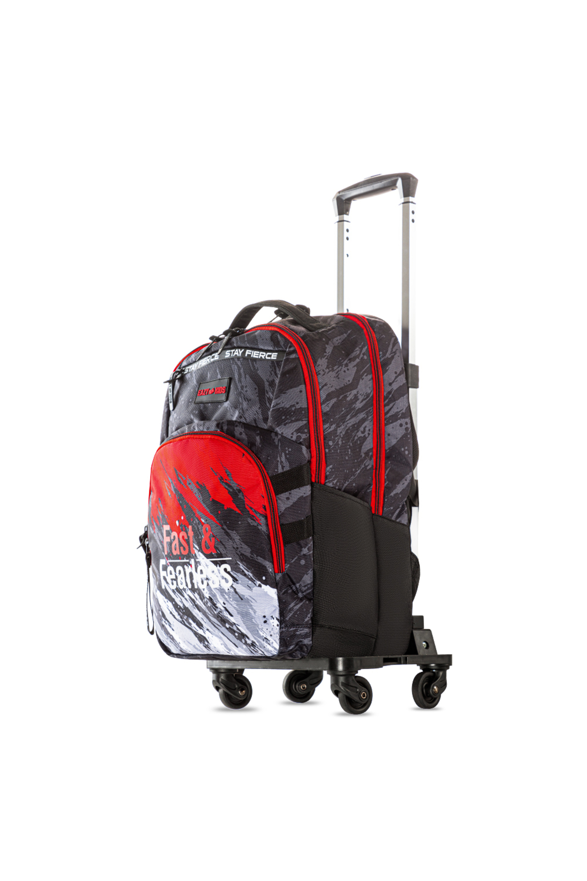 Eazy Kids 20" School Bag w/ 4 Wheel Trolley, Laptop Compartment - Fast & Fearless Black