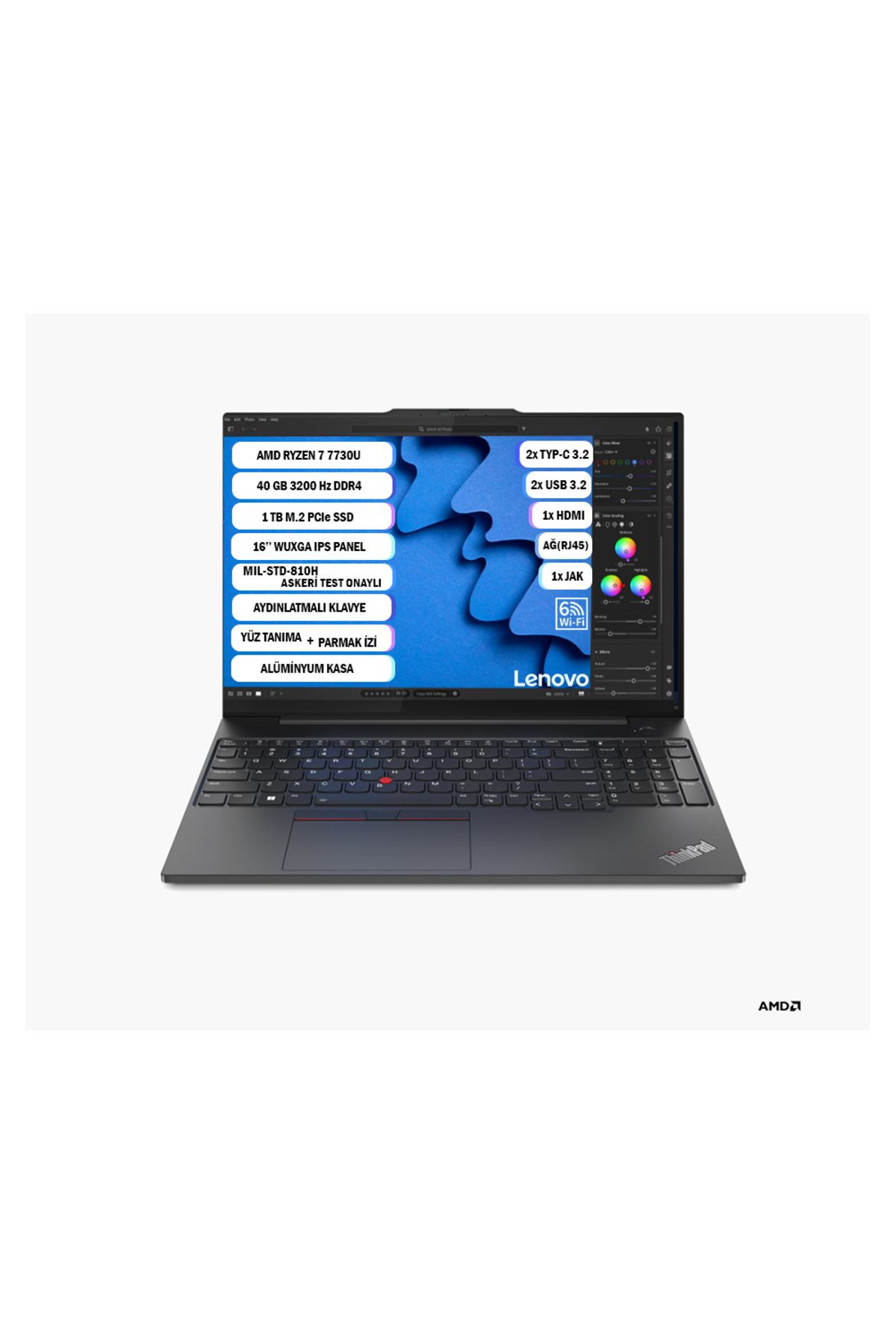LENOVO THİNKPAD E16 GEN 1 AMD RYZEN™ 7 7730U 40 GB 1 TB SSD 16'' WUXGA IPS FREEDOS 21JT0017TX+401