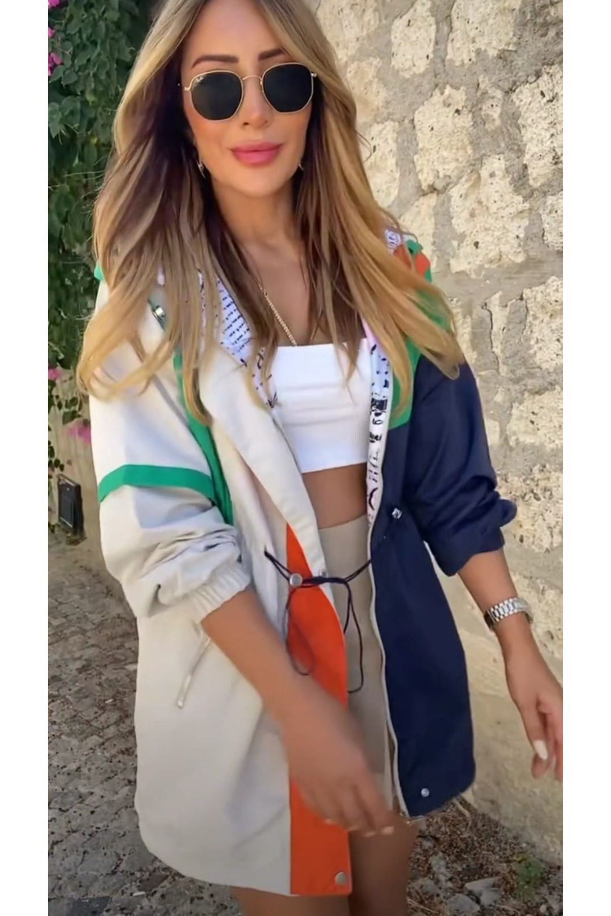 VETO  Jeans Kadın Astarlı Çok Renkli Basen Boy Yağmurluk - Görsel 5