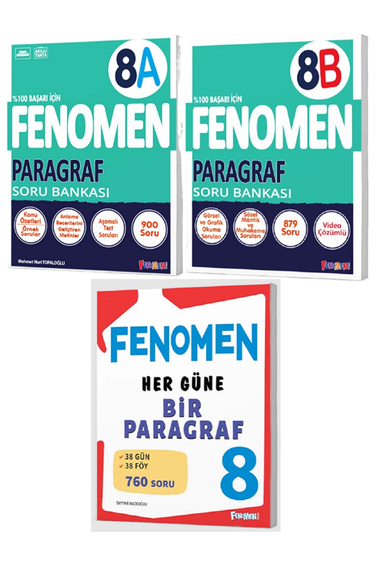Efsane Yayınları 8.Sınıf Fenomen Her Güne Bir Paragraf + 8.Sınıf Fenomen 8A Paragraf + 8B Paragraf Soru - 3 KİTAP