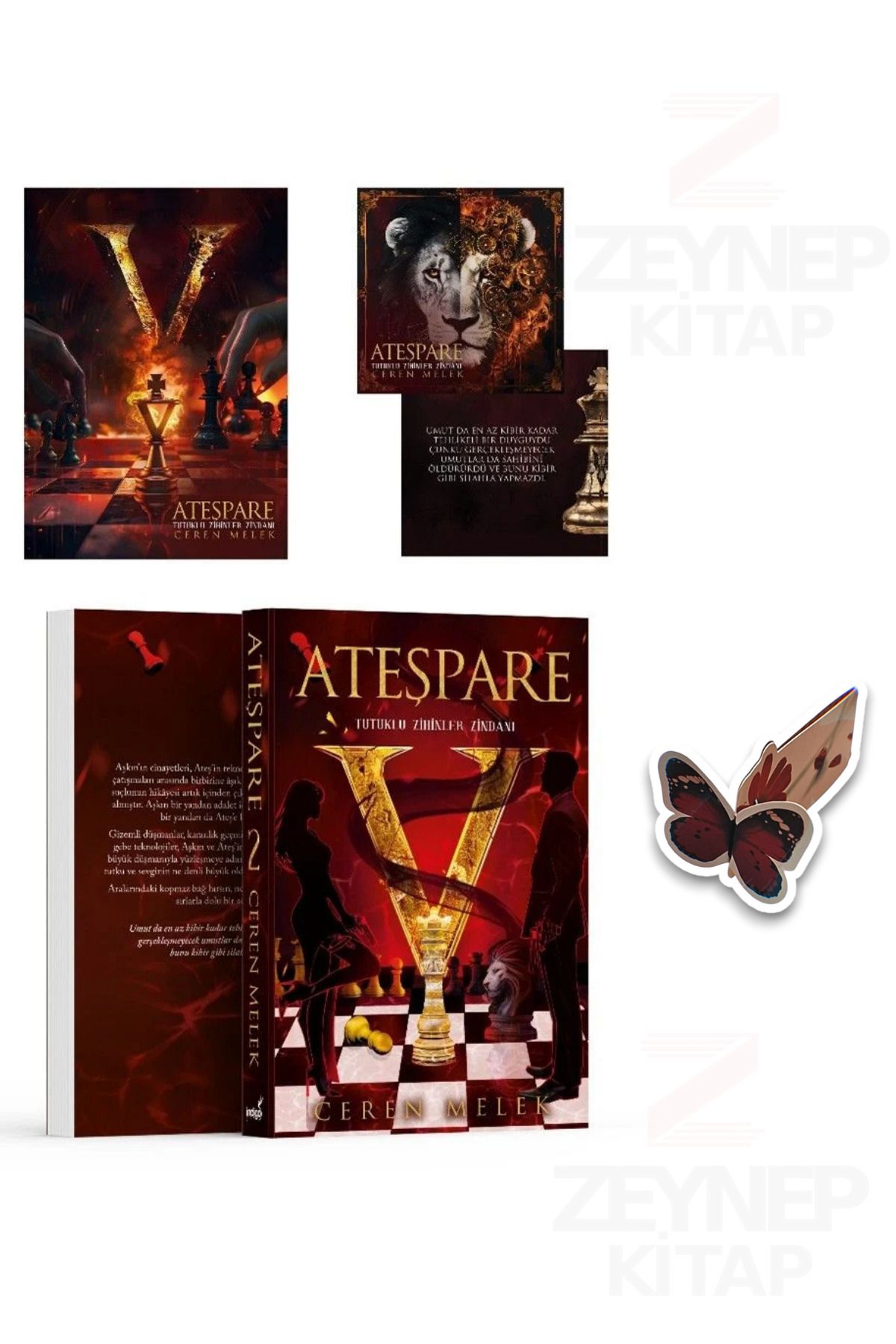 İndigo Kitap Ateşpare 2(KARTONKAPAK)Özel Tasarım Hareketli Kelebek Ayraç Hediye