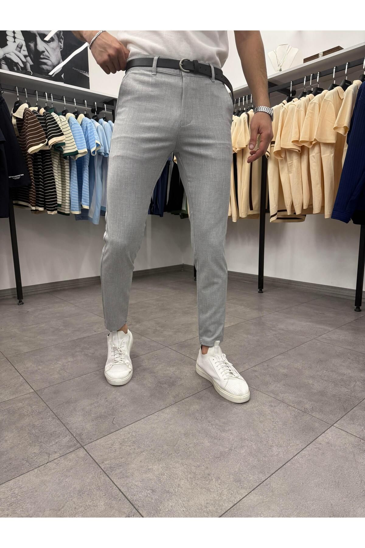 Butik Likralı Slimfit Kumaş Pantolon Gri