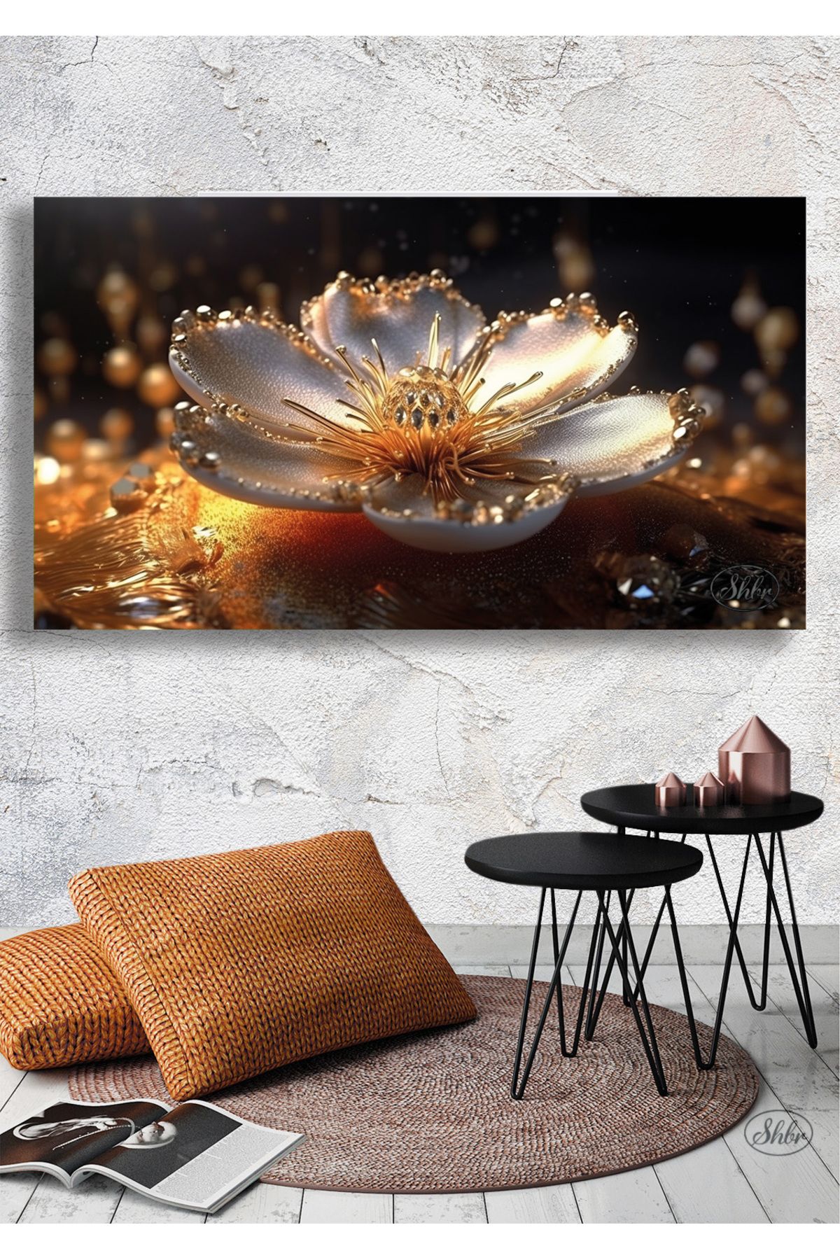 Şehber Tekli Yatay Kanvas Tablo, 3D Harika Lotus Çiçeği, İllüstrasyon, Dekoratif Kanvas Duvar Tablosu