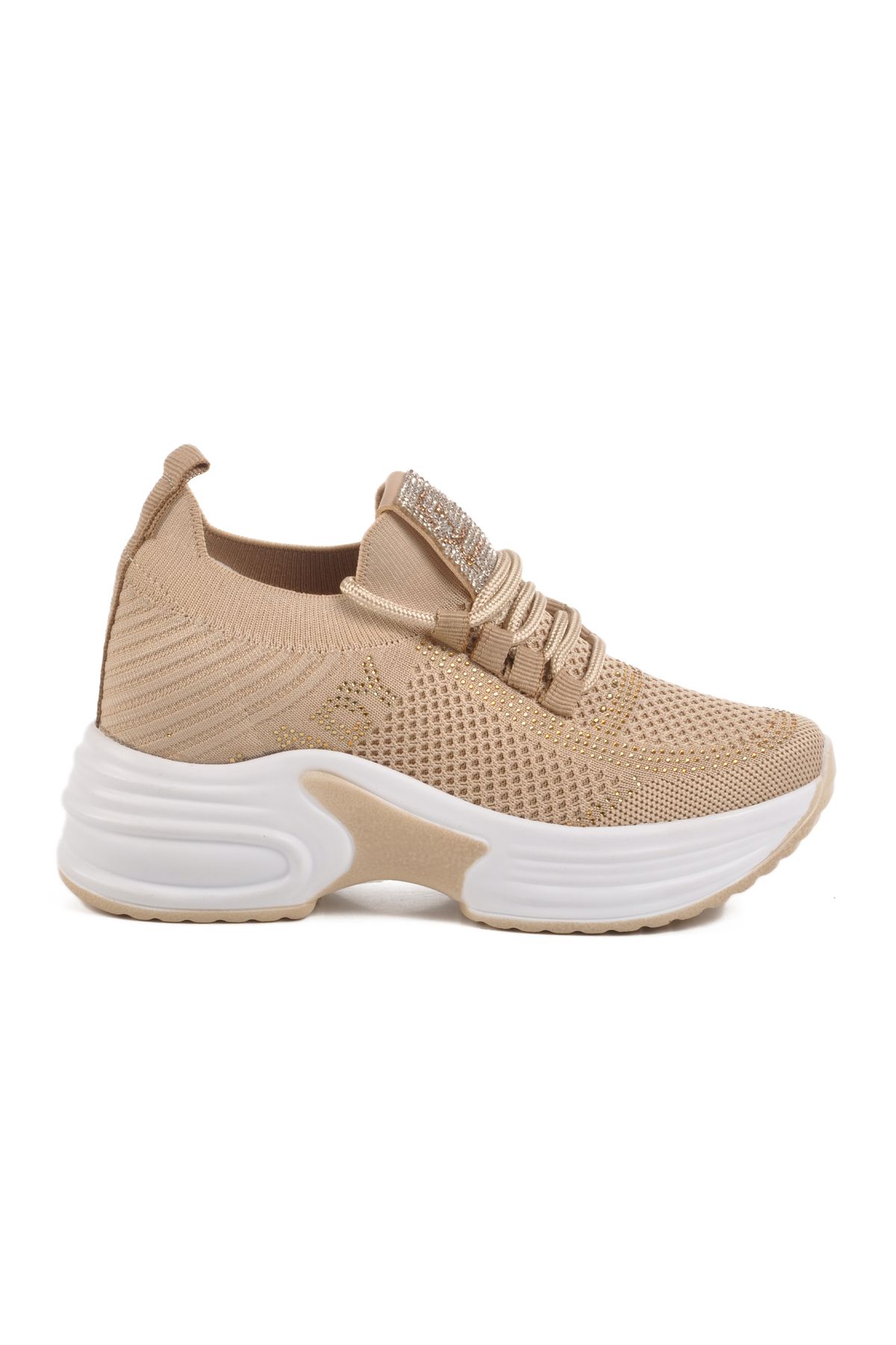 AYAKMOD Bej Triko Kalın Taban Kadın Sneaker Lady 5002 Z