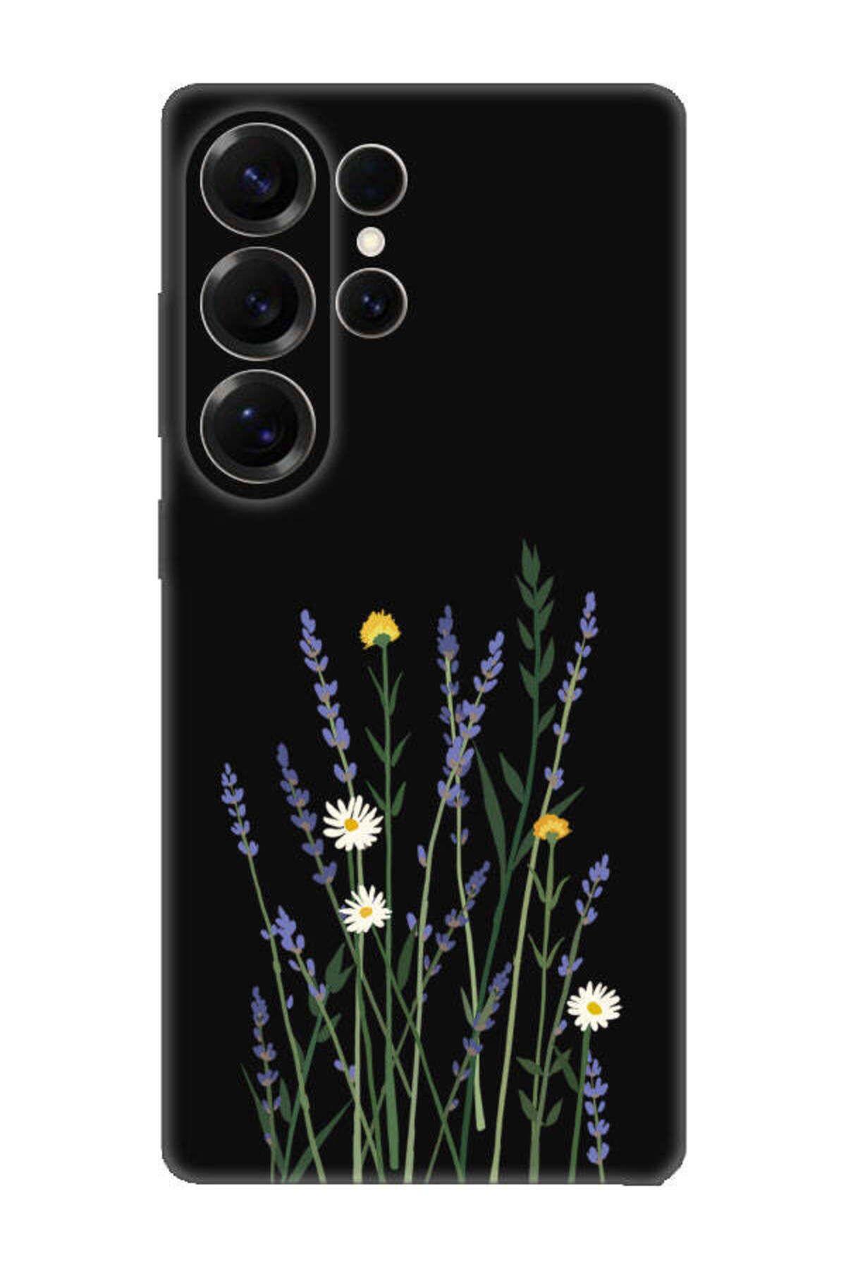 frondcase Samsung S25 Ultra Lavanta Desenli Siyah Telefon Kılıfı