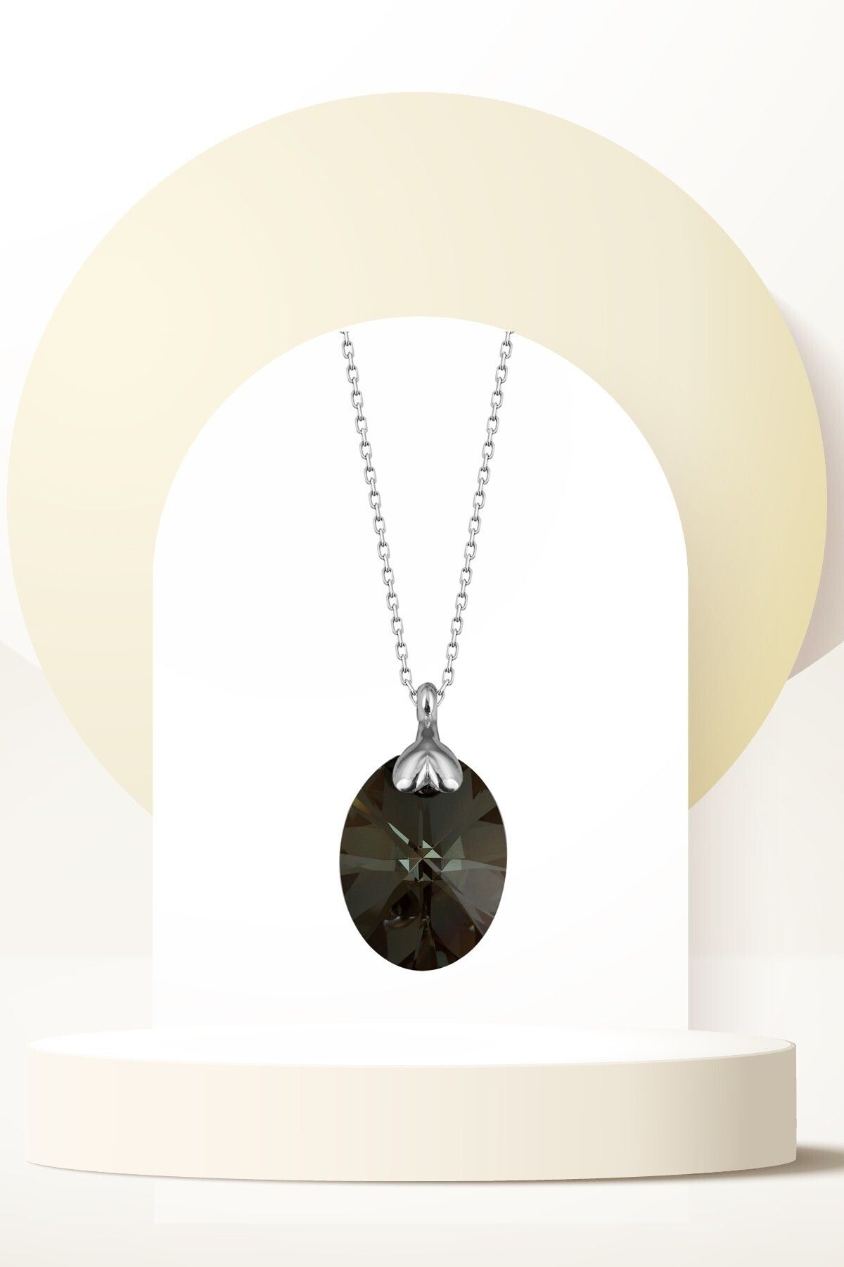 Swaroski Zirconia Crystal Taşlı Green Oval Kolye Kadın Aksesuar