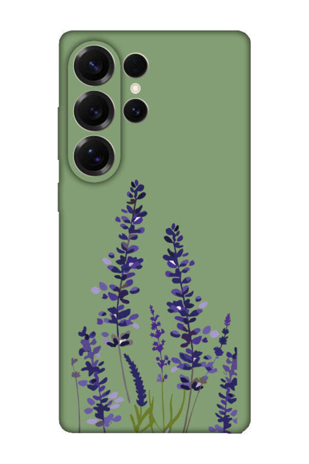 frondcase Samsung S25 Ultra Lavanta Desenli Yeşil Telefon Kılıfı