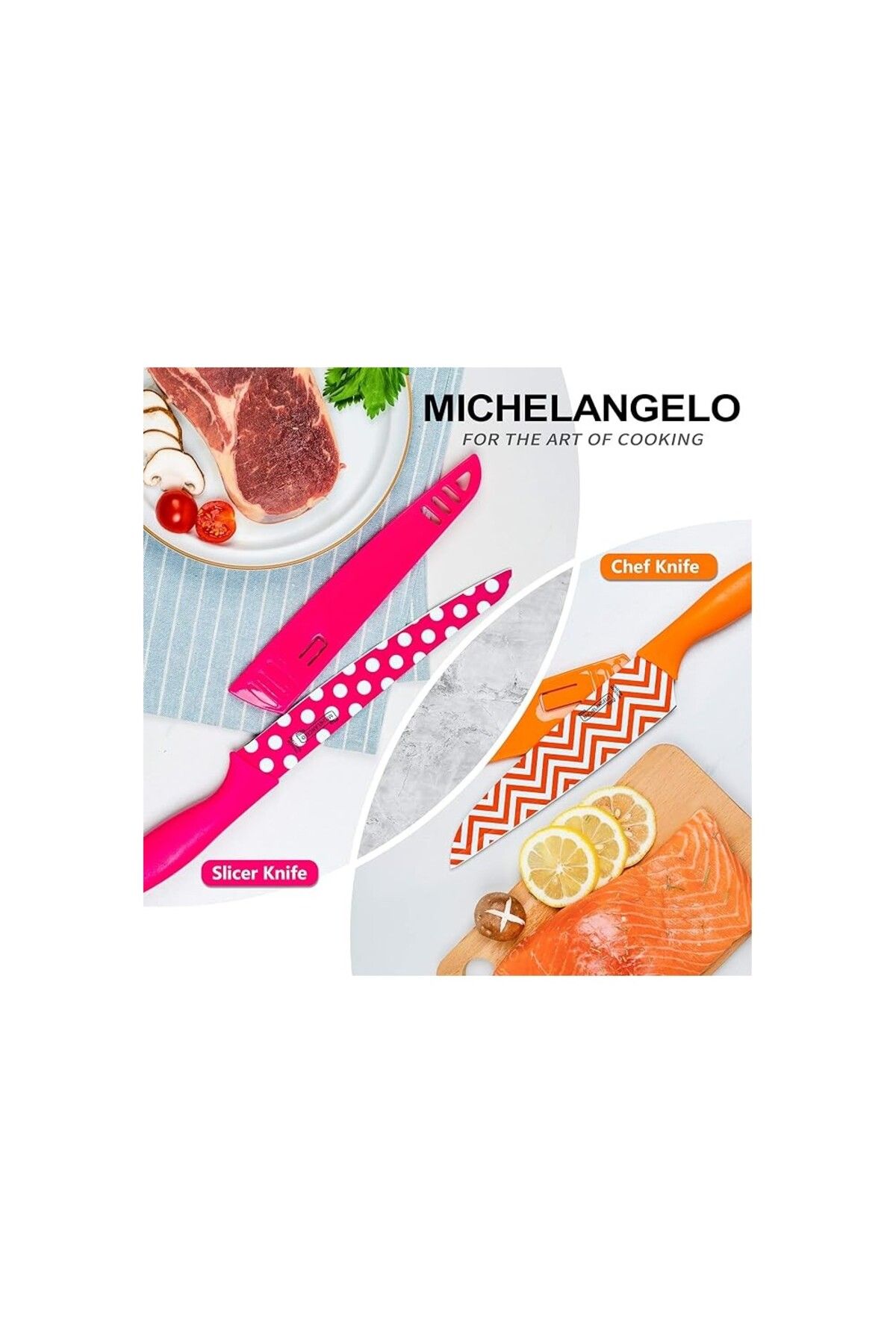 Michelangelo-Gemetry knife set, colored, non-stick, with protection, 5 pieces 4