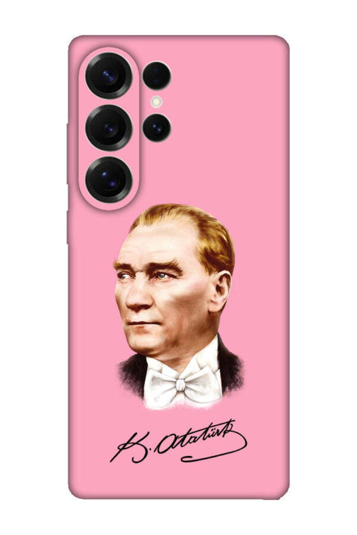 frondcase Samsung S25 Ultra Atatürk İmzalı Pembe Telefon Kılıfı