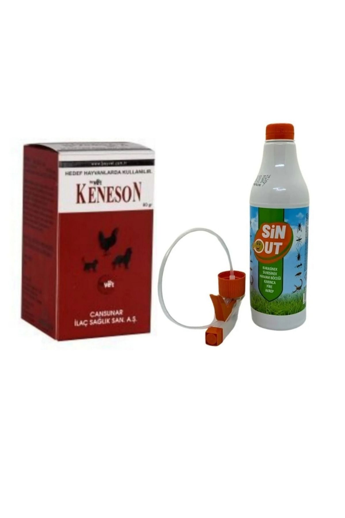 COŞGUN Keneson Hayvanlar İçin Bit Pire Kene Sinek İlacı 500GR Toz/SinOut Pire Kene Hazır Sprey 500ML