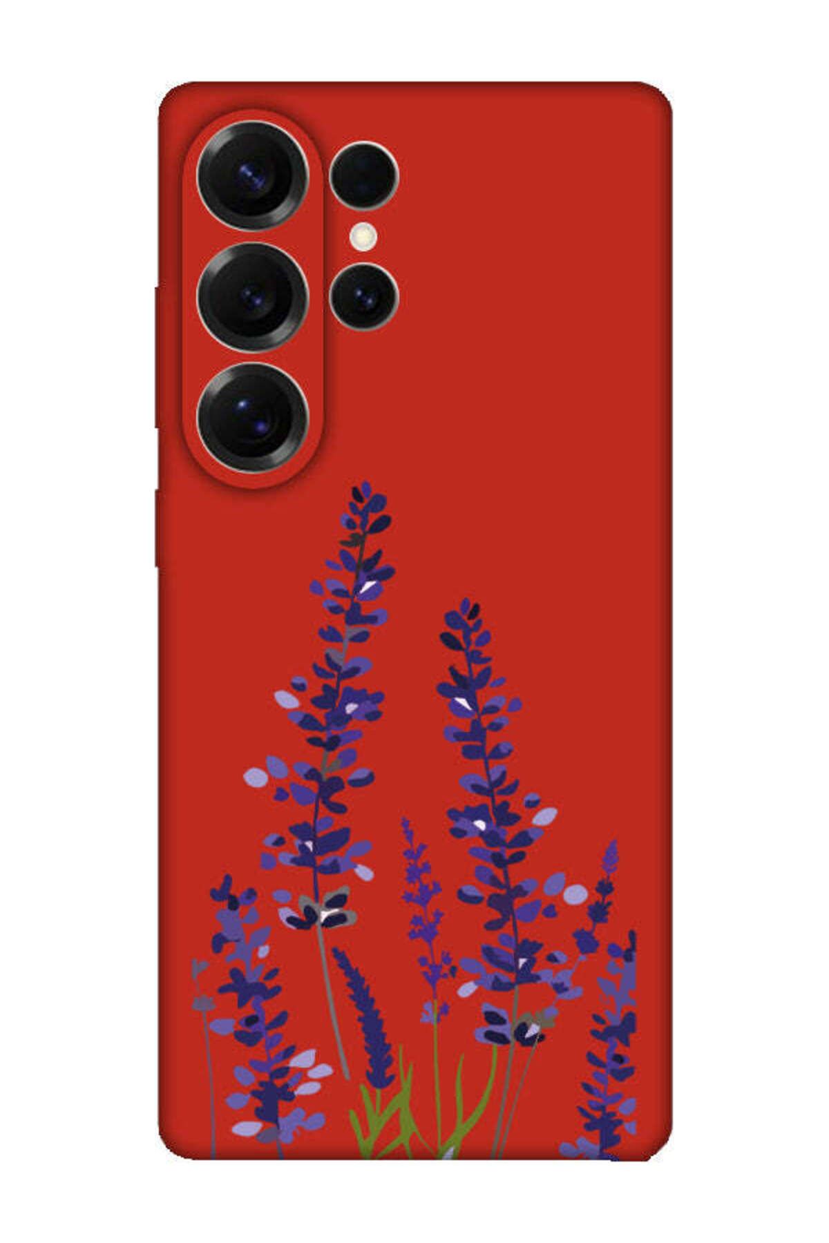 frondcase Samsung S25 Ultra Lavanta Desenli Kırmızı Telefon Kılıfı