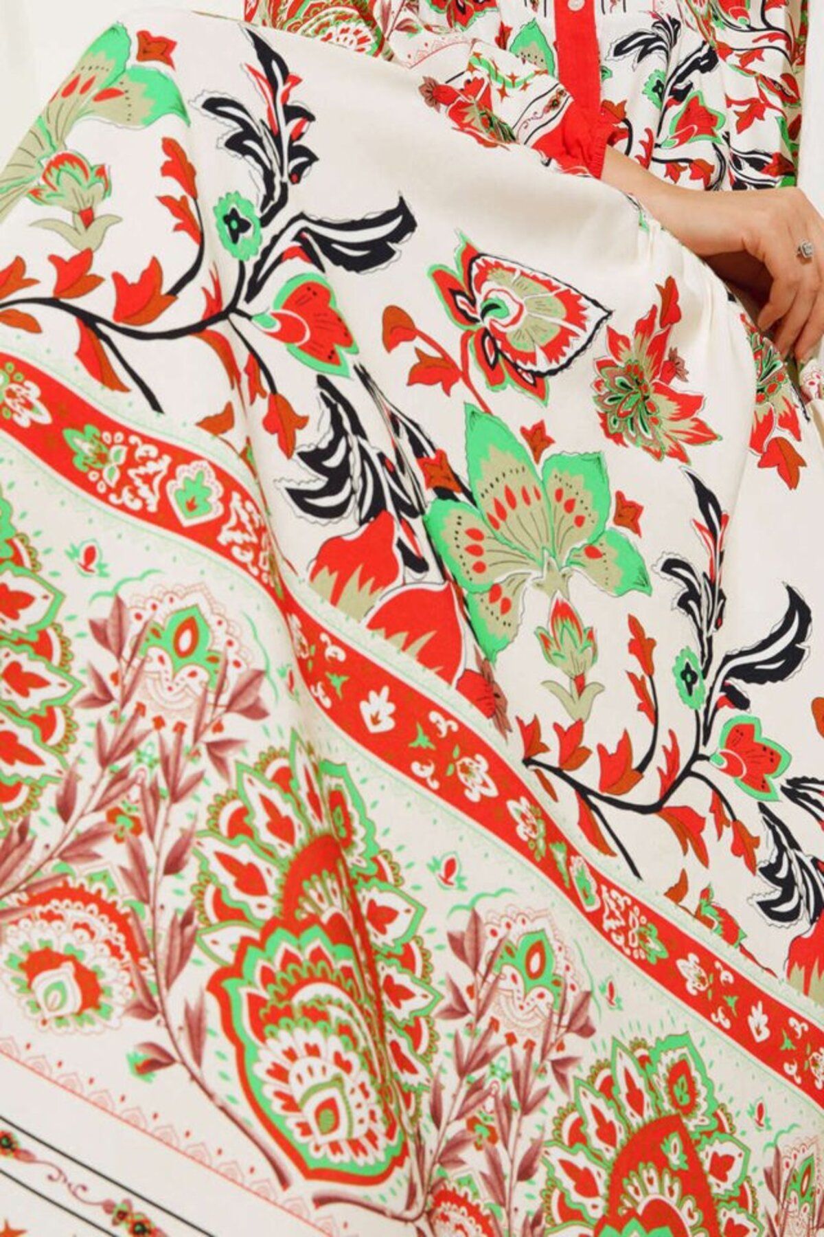 Vogueway-2423 Authentic Patterned Hijab Dress - Red 4
