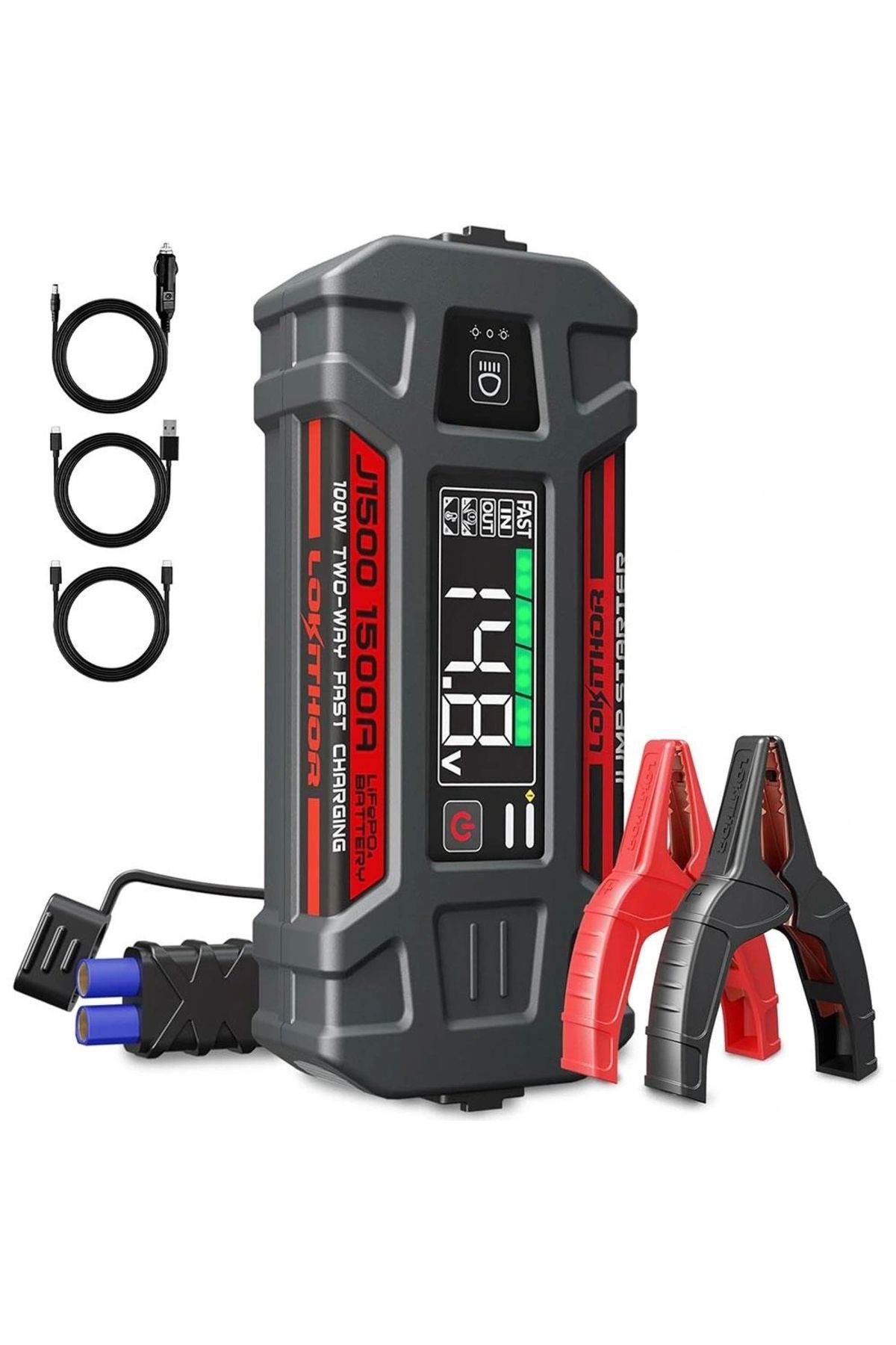 ShopNova Lokithor J1500 12V 1500Amp LiFePO4 Akıllı Akü Takviye + Powerbank + Led Lamba
