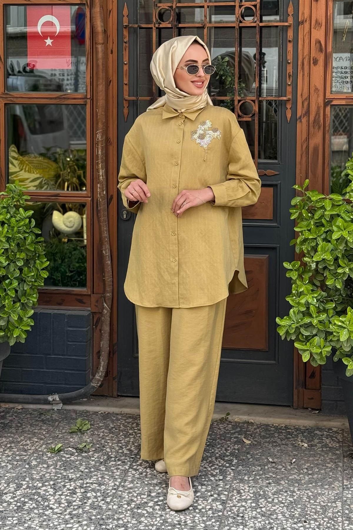 Nurcan Çetin NURCAN ÇETİN Pantolonlu Takım 25448 Asit Sarı