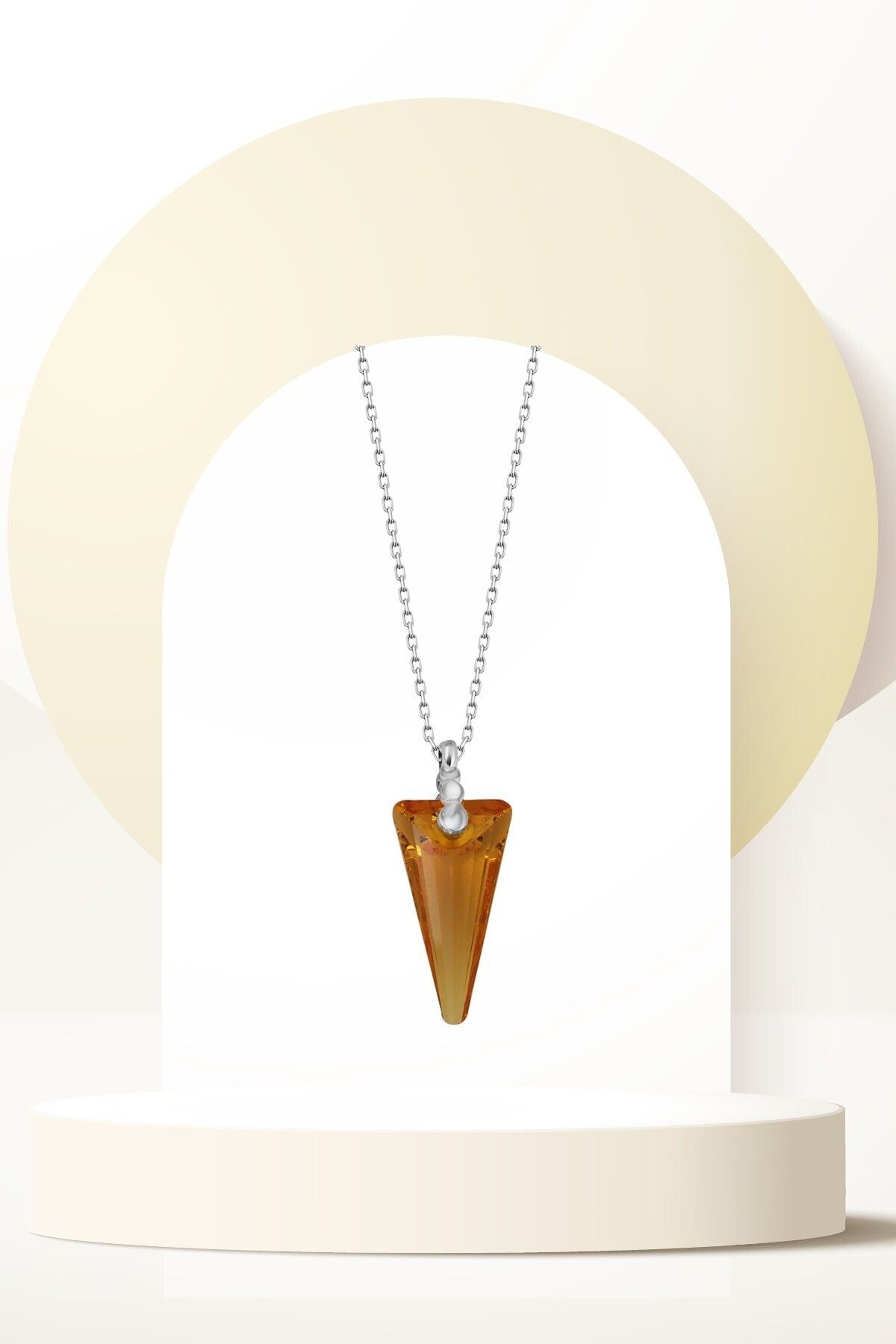 Swaroski Zirconia Crystal Taşlı Topaz Üçgen Kolye Kadın Takı