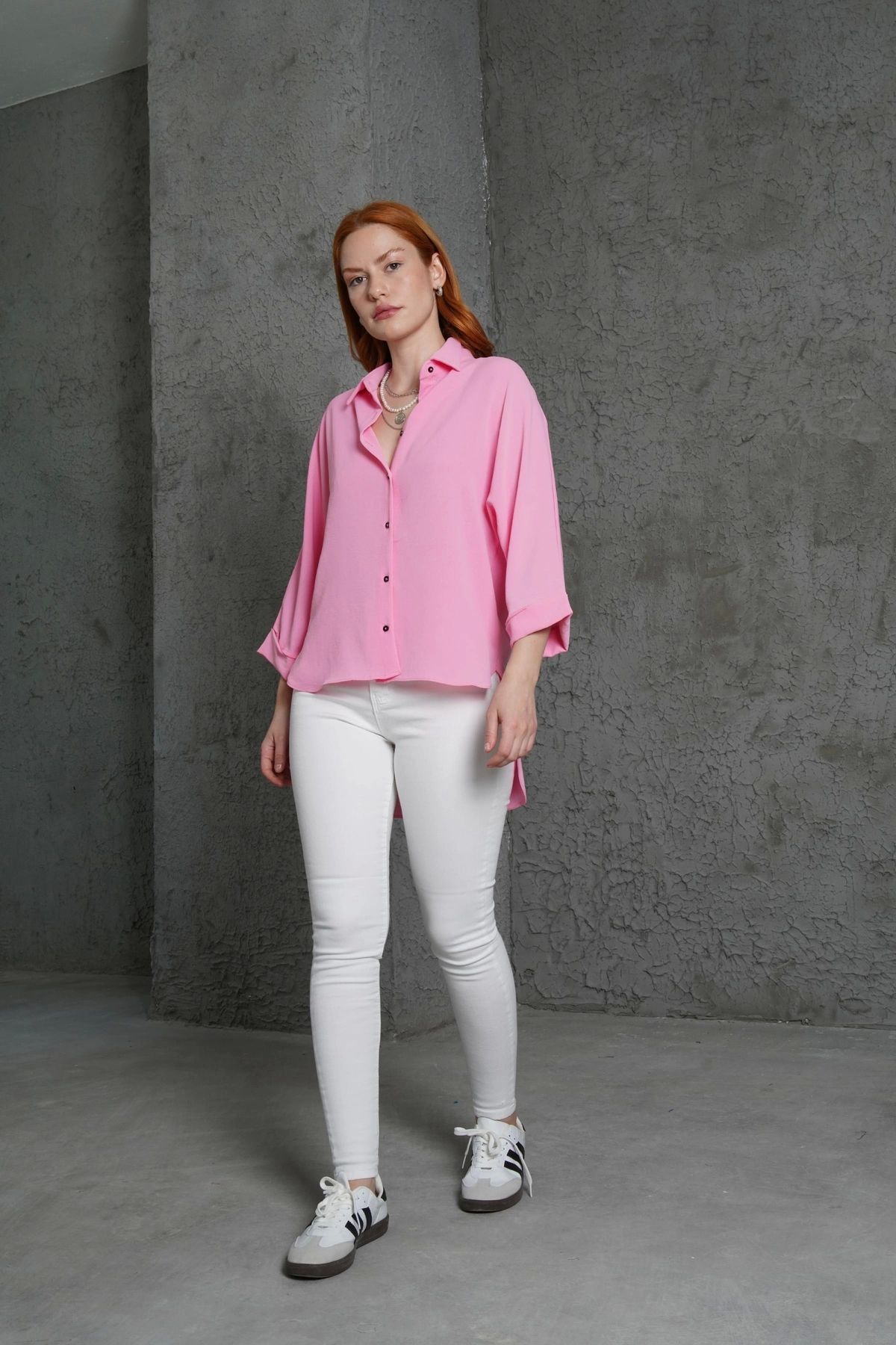 MODA Kol Katlama Detaylı Pembe Gömlek