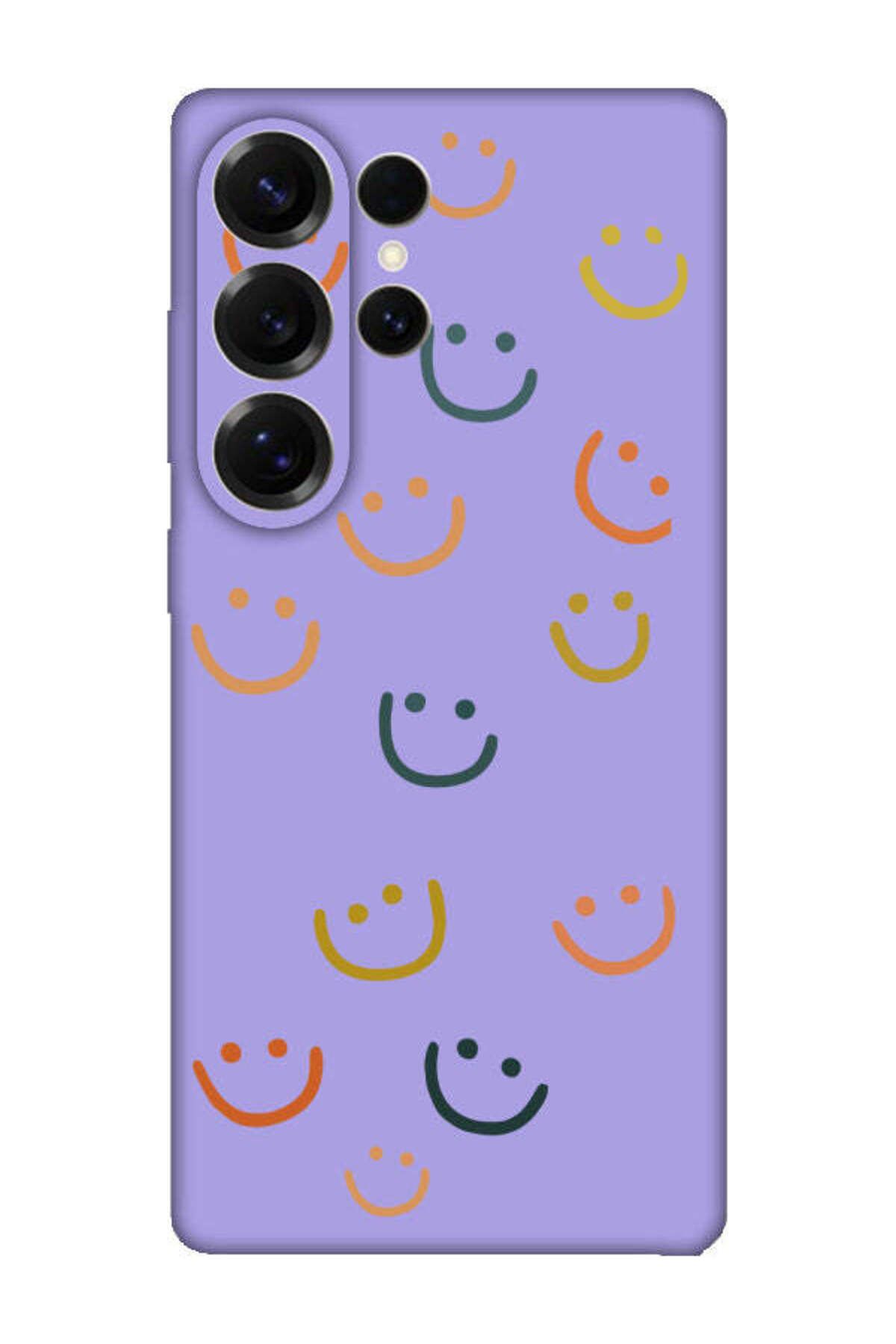 frondcase Samsung S25 Ultra Emoji Gülen Yüz Lila Telefon Kılıfı