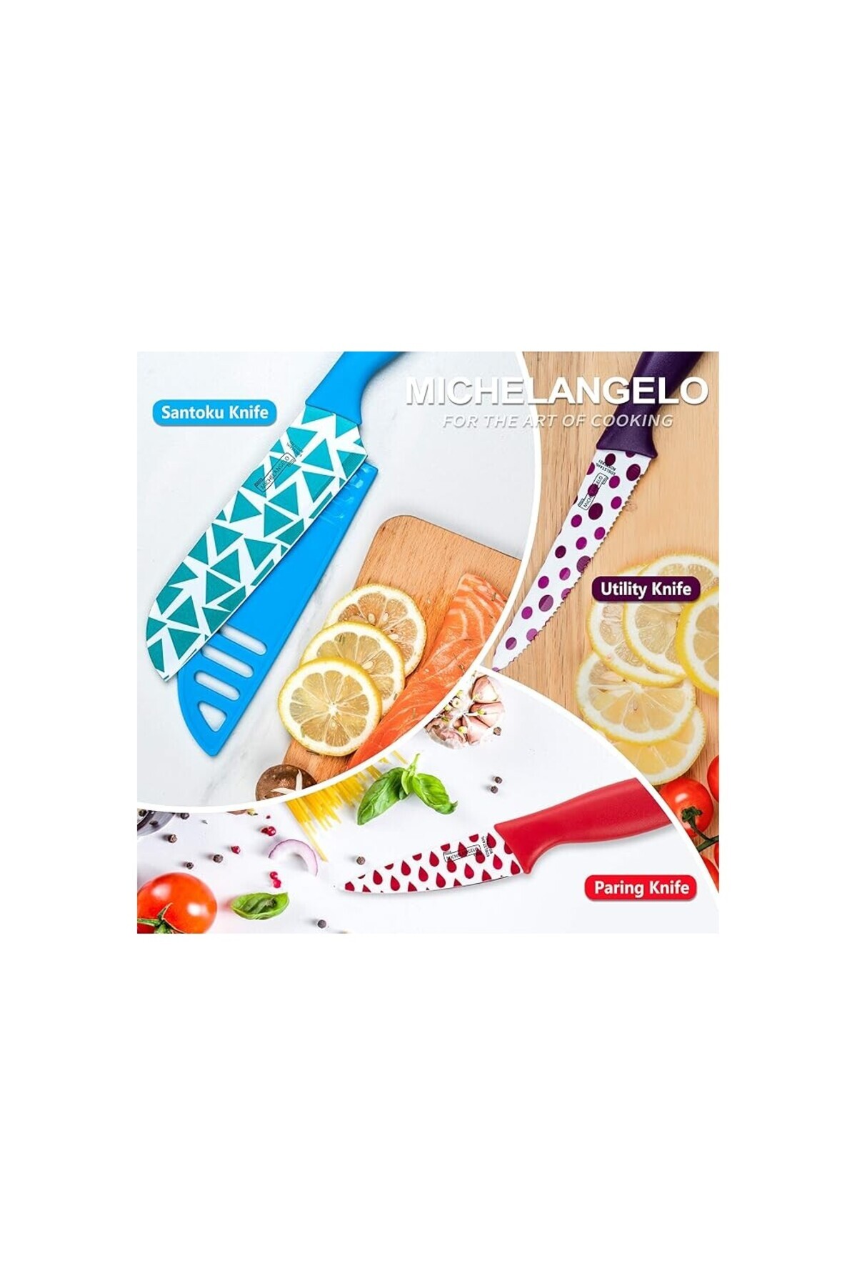 Michelangelo-Gemetry knife set, colored, non-stick, with protection, 5 pieces 3