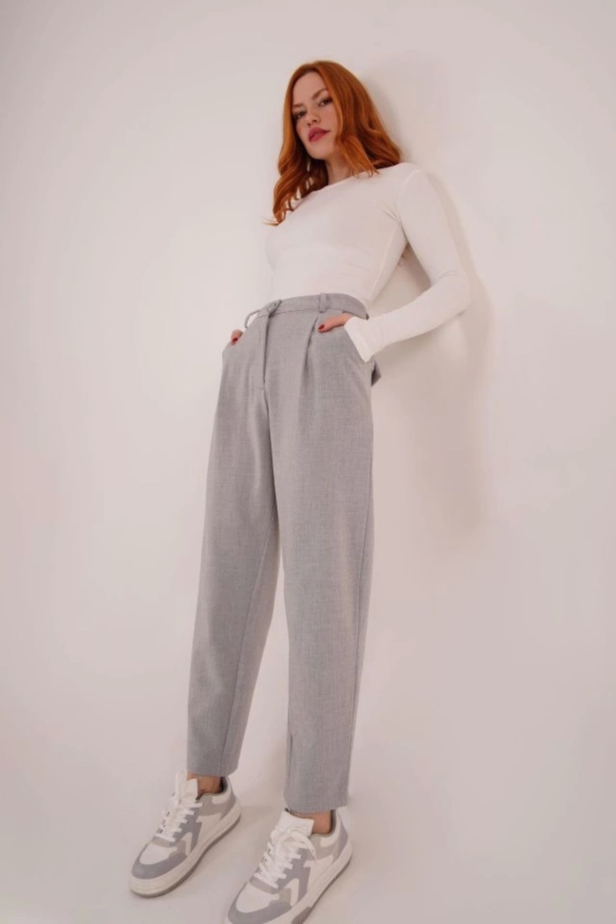 MODA Kapama Cep Detaylı Gri Pantolon
