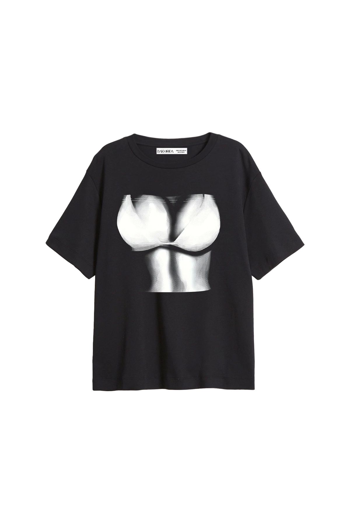 Bak Moda Silhouette Boobs Baskılı Relaxed Fit Siyah Kadın Tshirt
