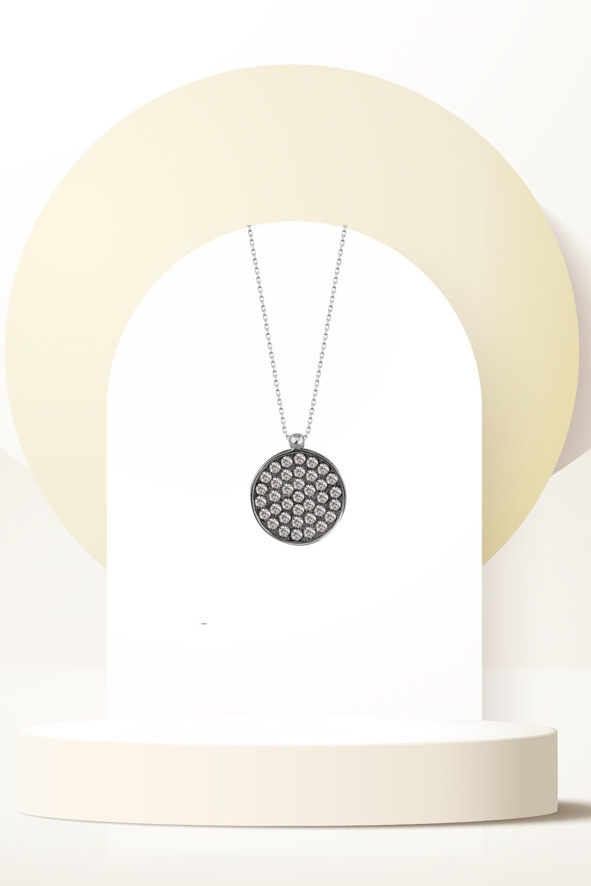 Swaroski Zirconia Crystal Taşlı Yuvarlak Kolye Kadın Minimal Takı