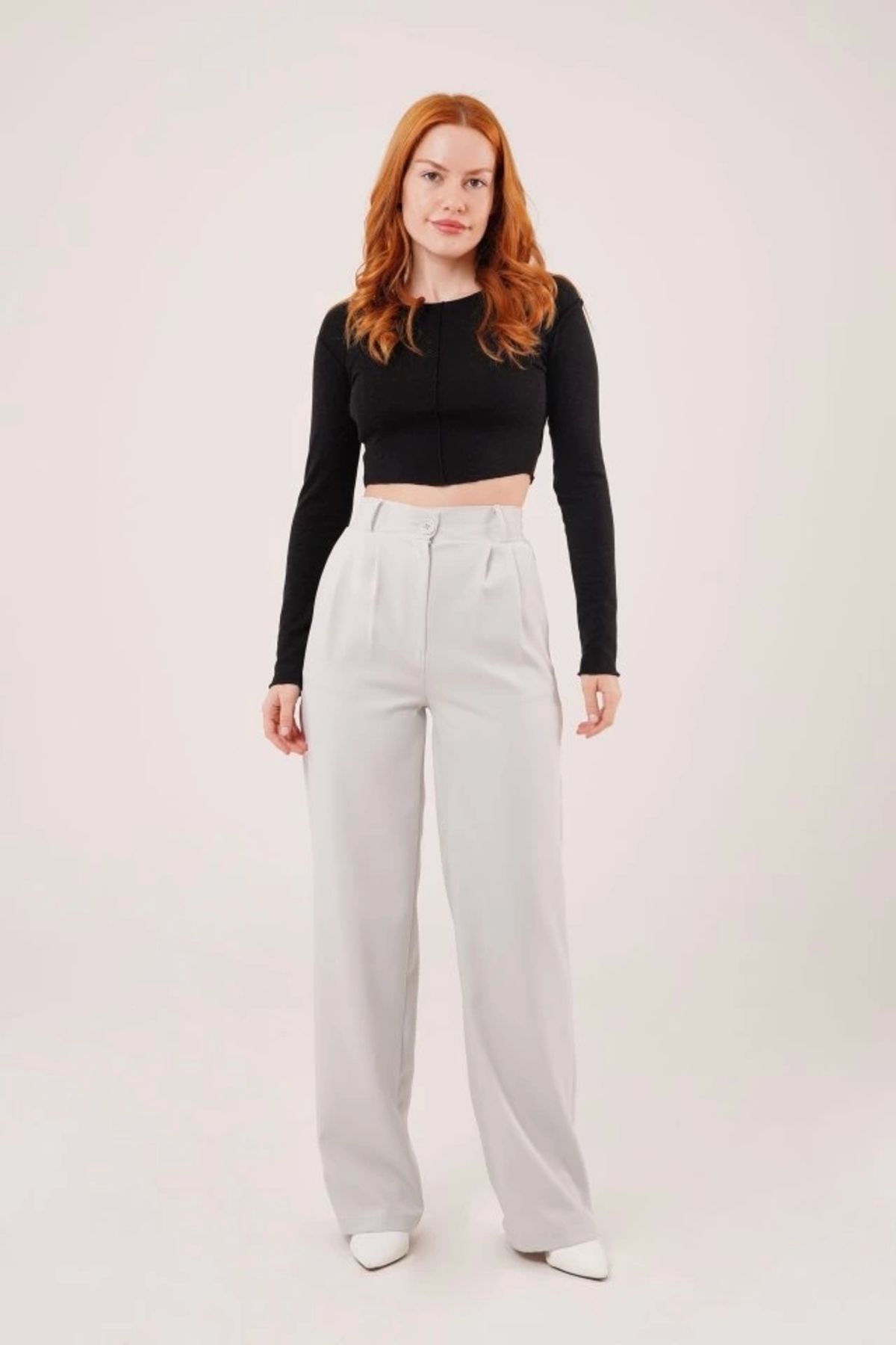 MODA Bol Paça Piliseli Gri Pantolon