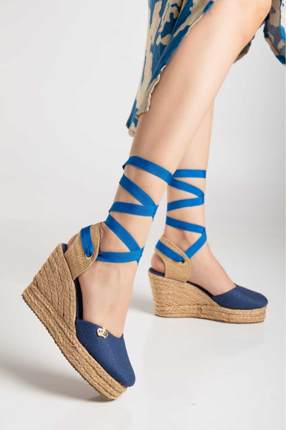 GİMİSHOES Dokulu jüt dolgu topuklu ayakkabı