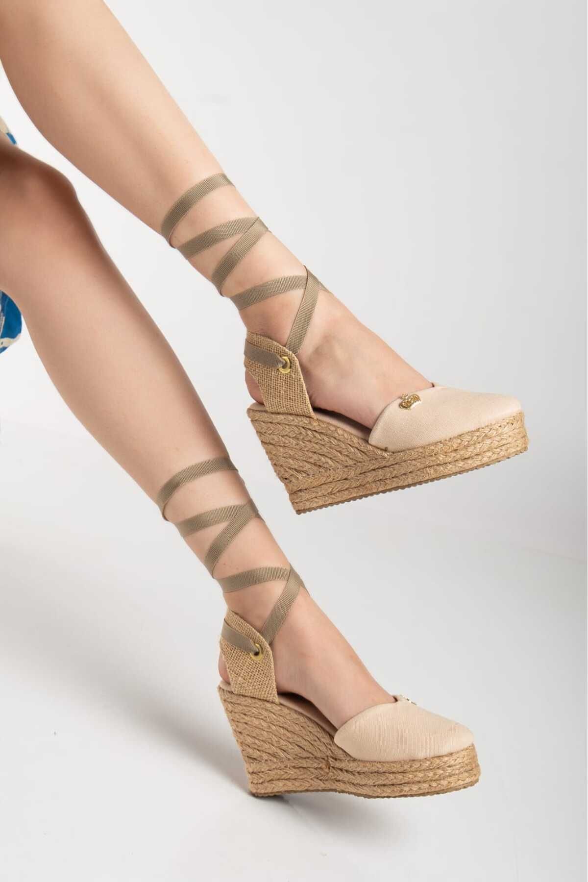 GİMİSHOES Dokulu jüt dolgu topuklu ayakkabı
