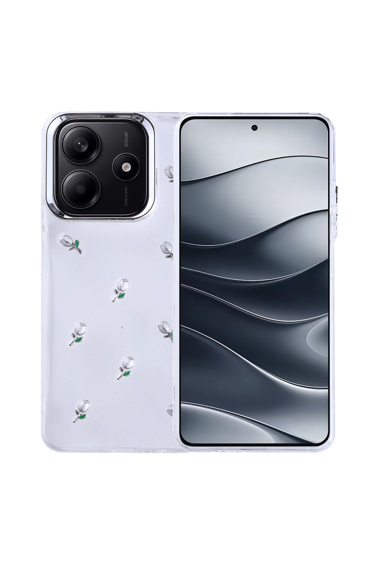 Ummeslem Xiaomi Redmi Note 14 4G Cep Telefonu için Uyumlu Kılıf Airbag Tasarımlı Simli Şeffaf Kutup Kapak