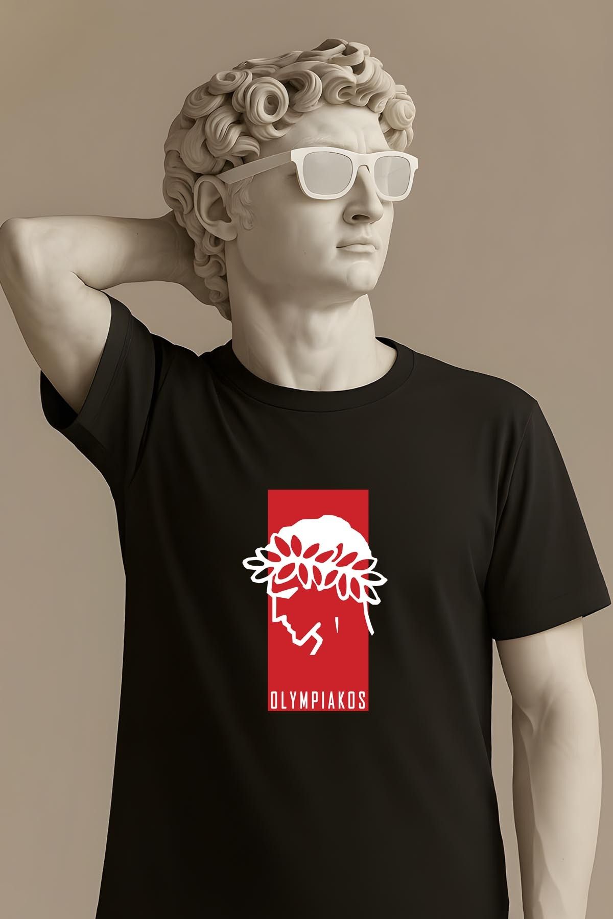362BASKI Olympiakos Minimal Tasarım Logo Baskılı Tshirt